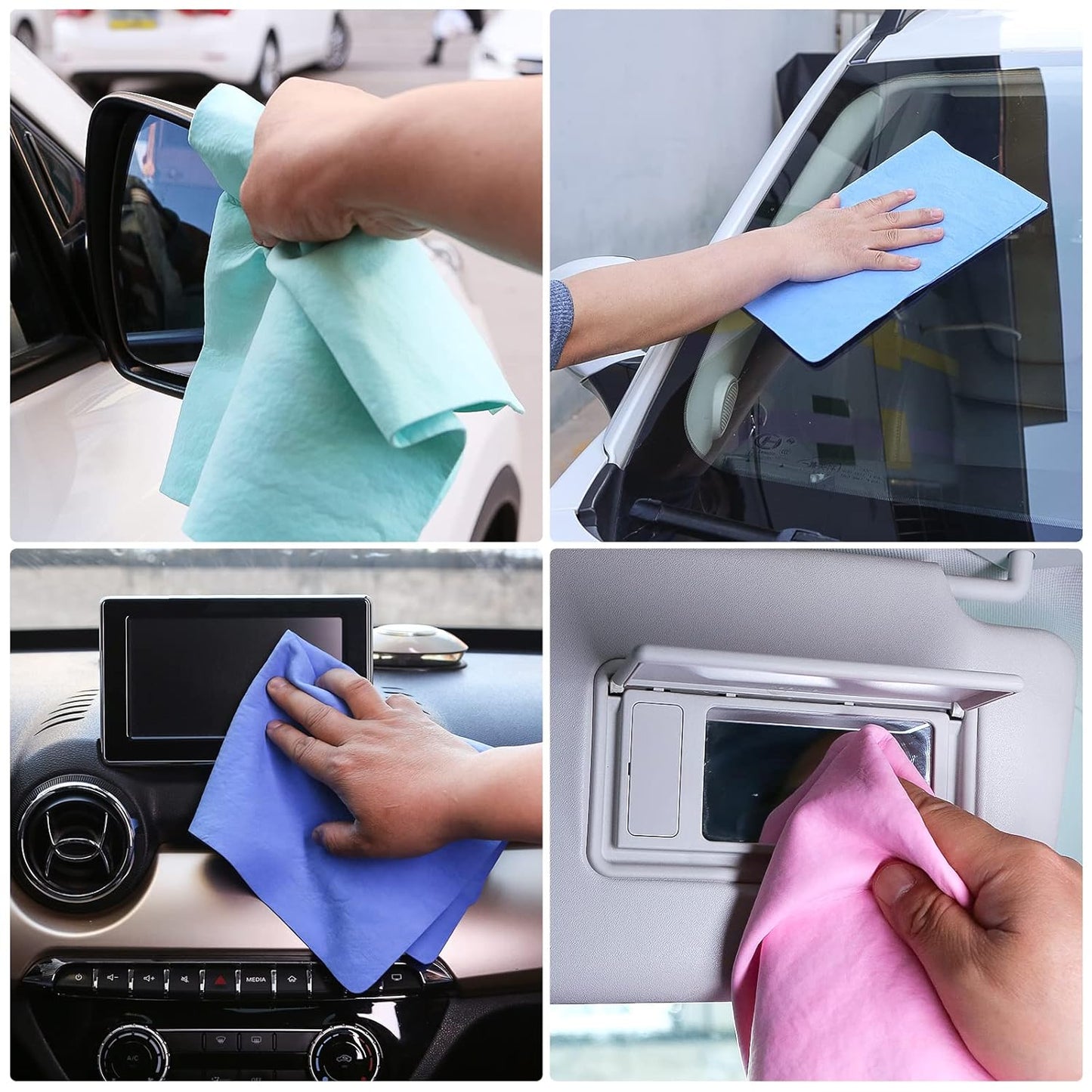 Magic Cleaning Towel efficiently wiping a sparkling clean glass surface, demonstrating streak-free cleaning.