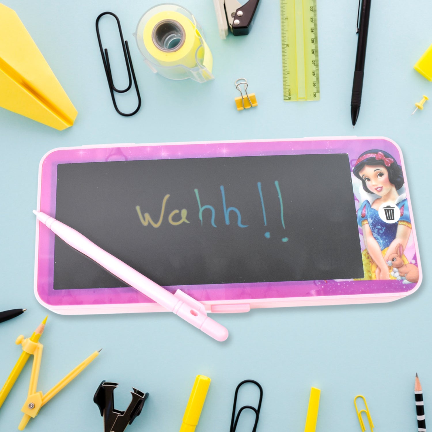 Detailed view of the LED drawing tablet's features, including the one-click erase button.