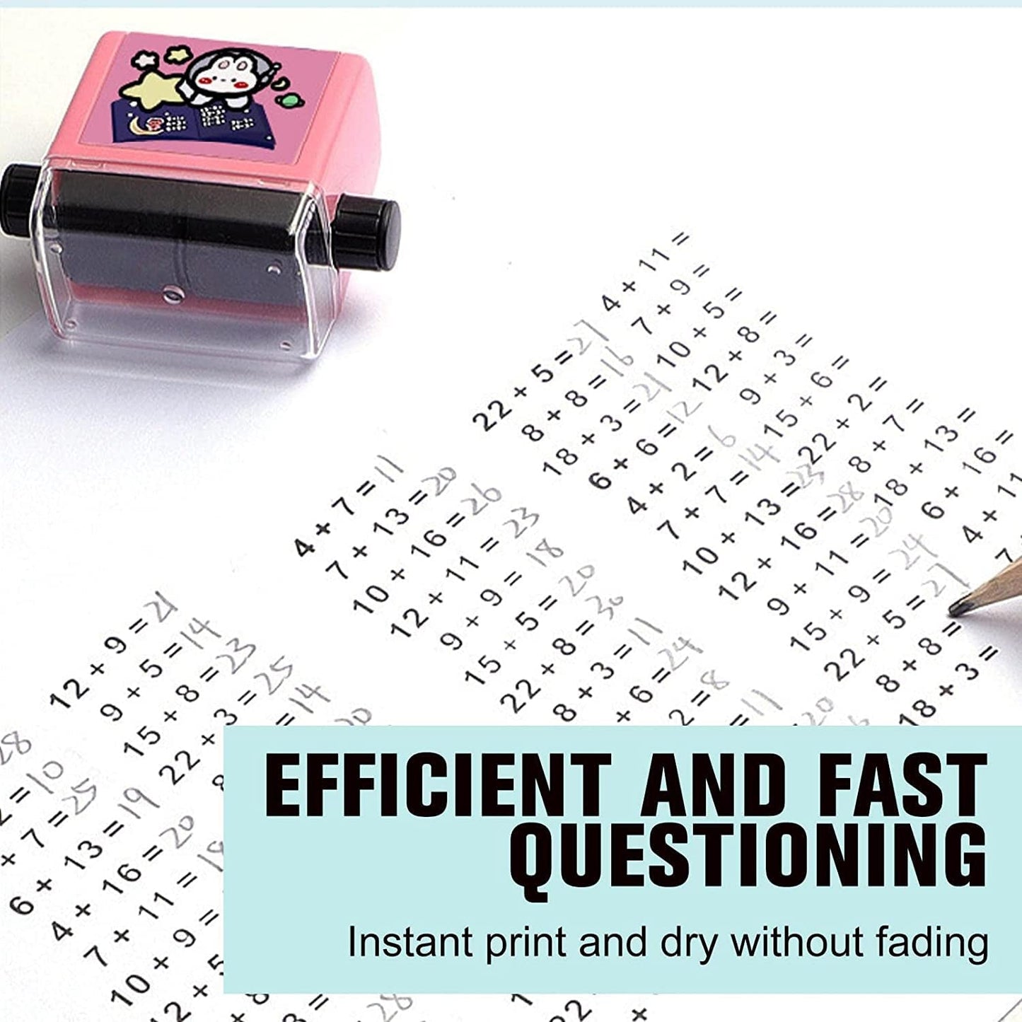 InkGlow math roller stamp showing adjustable numbers for teaching.