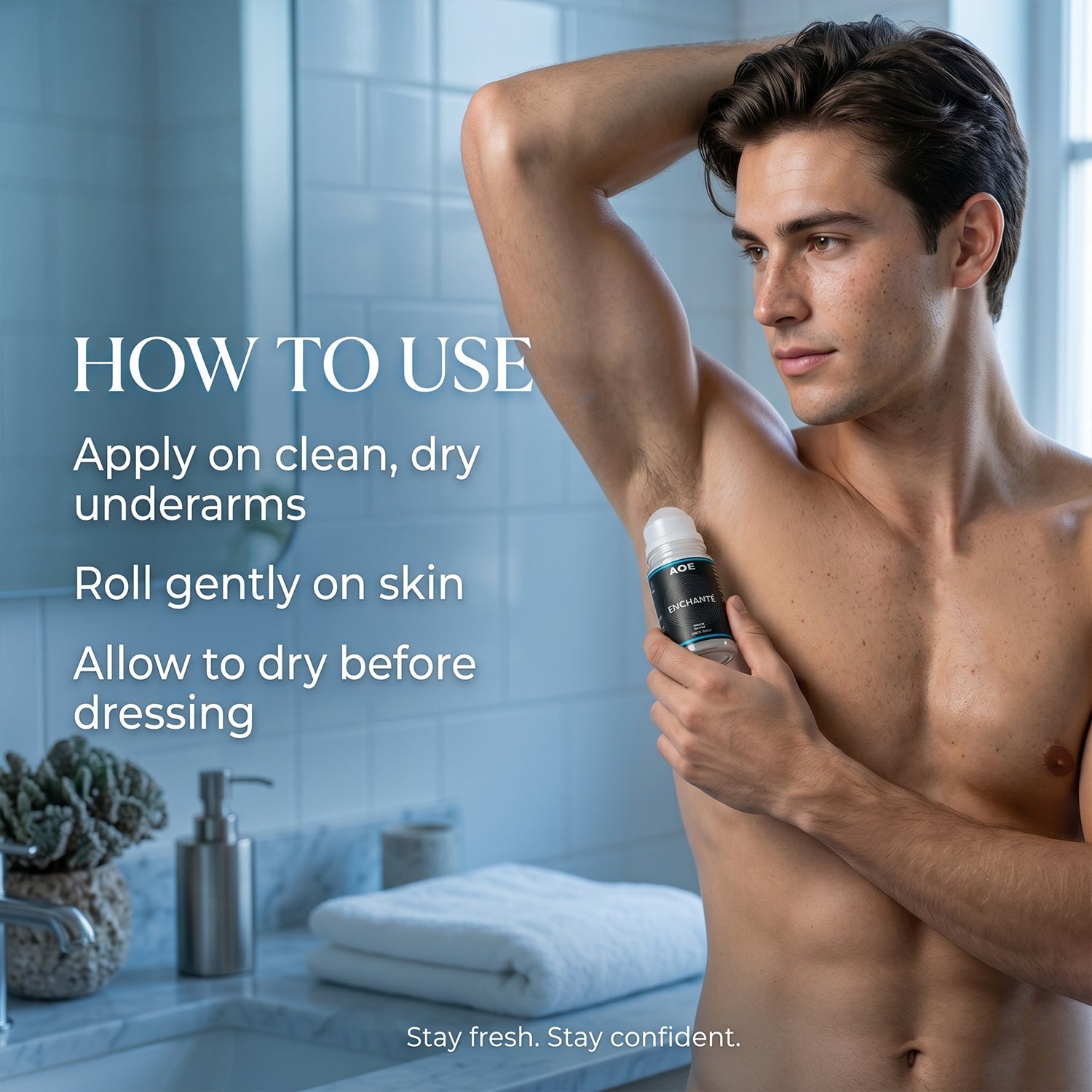 Travel-friendly design of AOE blue deodorant bottle suitable for on-the-go