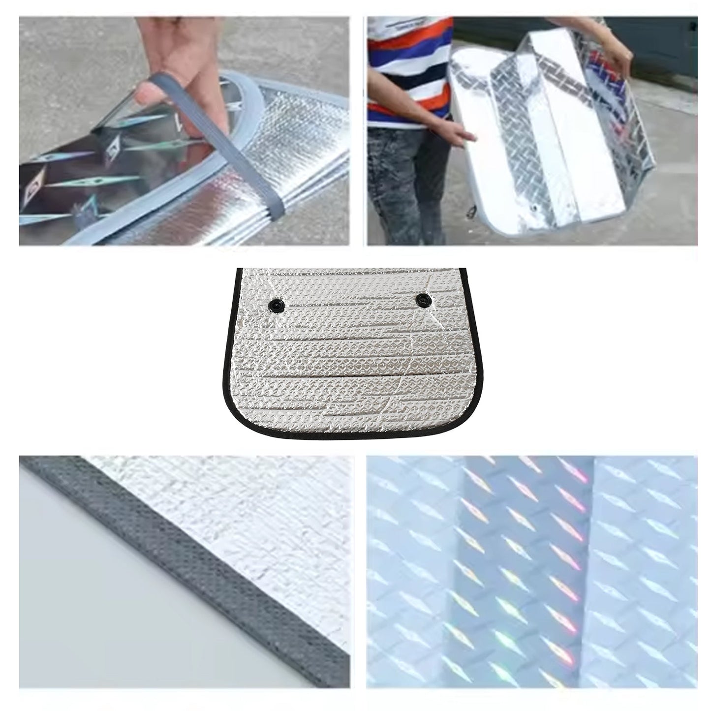 Easy installation of the UV-blocking car windshield sun shade.