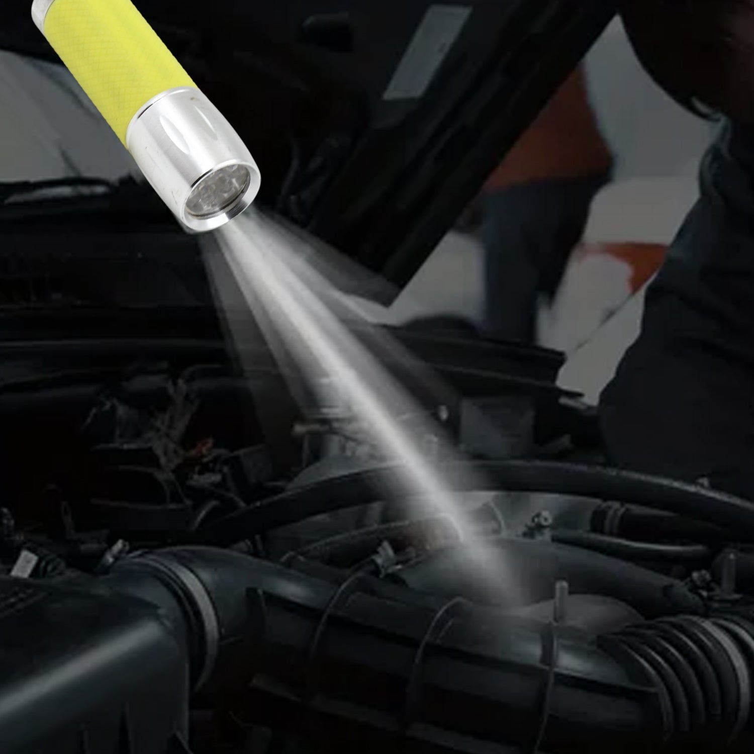 The small, high-lumen flashlight placed on a surface, ready for use.