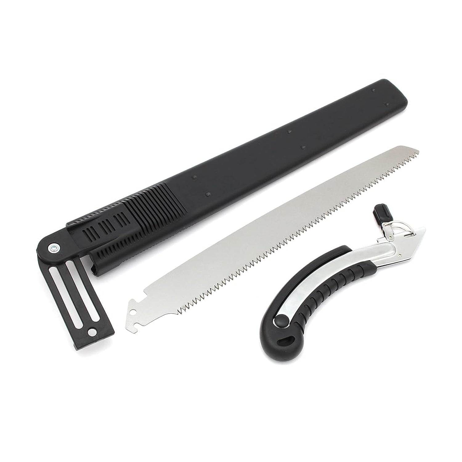 Hand pruning saw with its protective cover, ensuring safe storage.