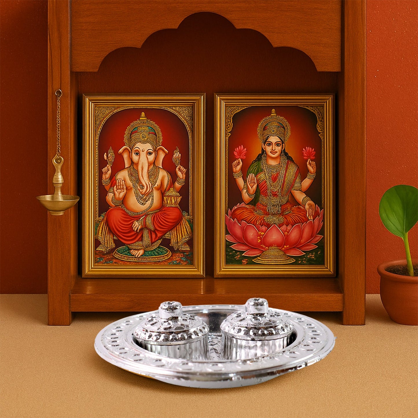 A person holding the Kumkum Thali Holder, illustrating its portable size for rituals.