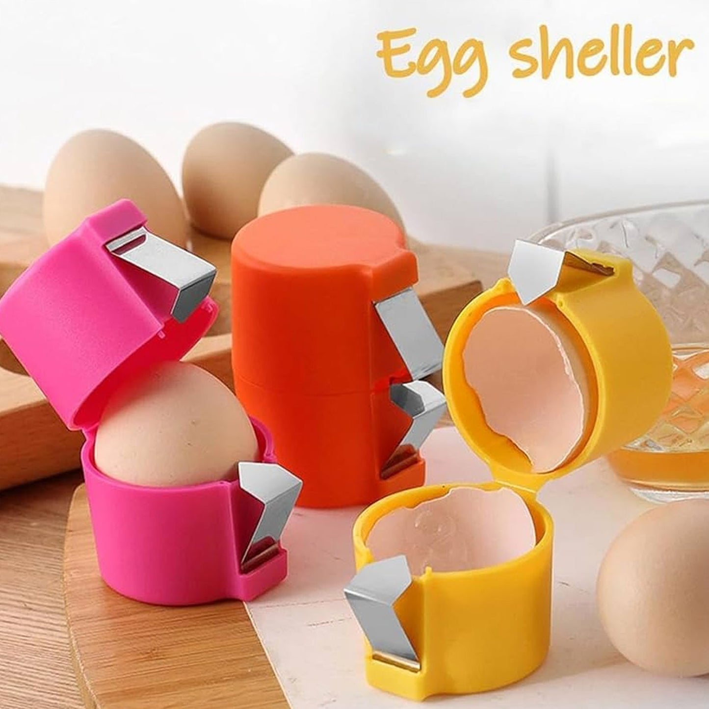 Egg Cracker Tool separating egg yolk from white, showcasing its versatility.