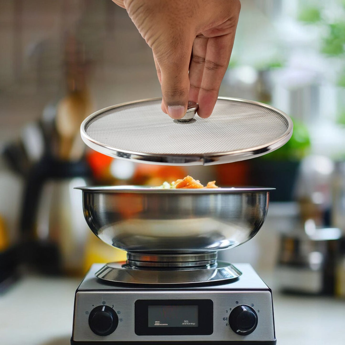 Apex stainless steel mesh splatter guard designed for frying pans preventing oil splashes