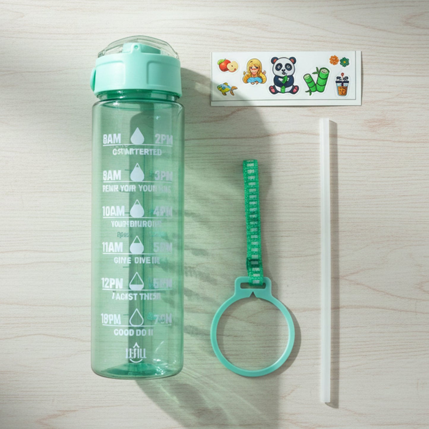 Hand holding motivational water bottle during workout or outdoor activity
