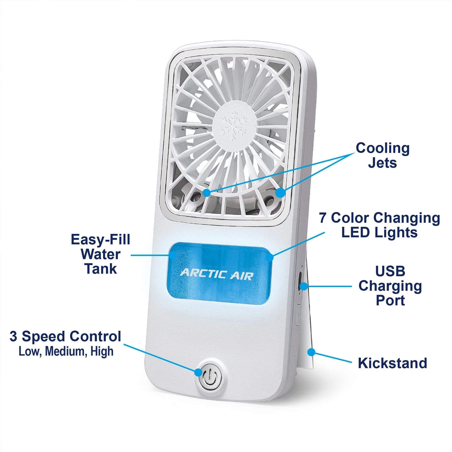 Portable personal air cooler being used by someone working at a desk.