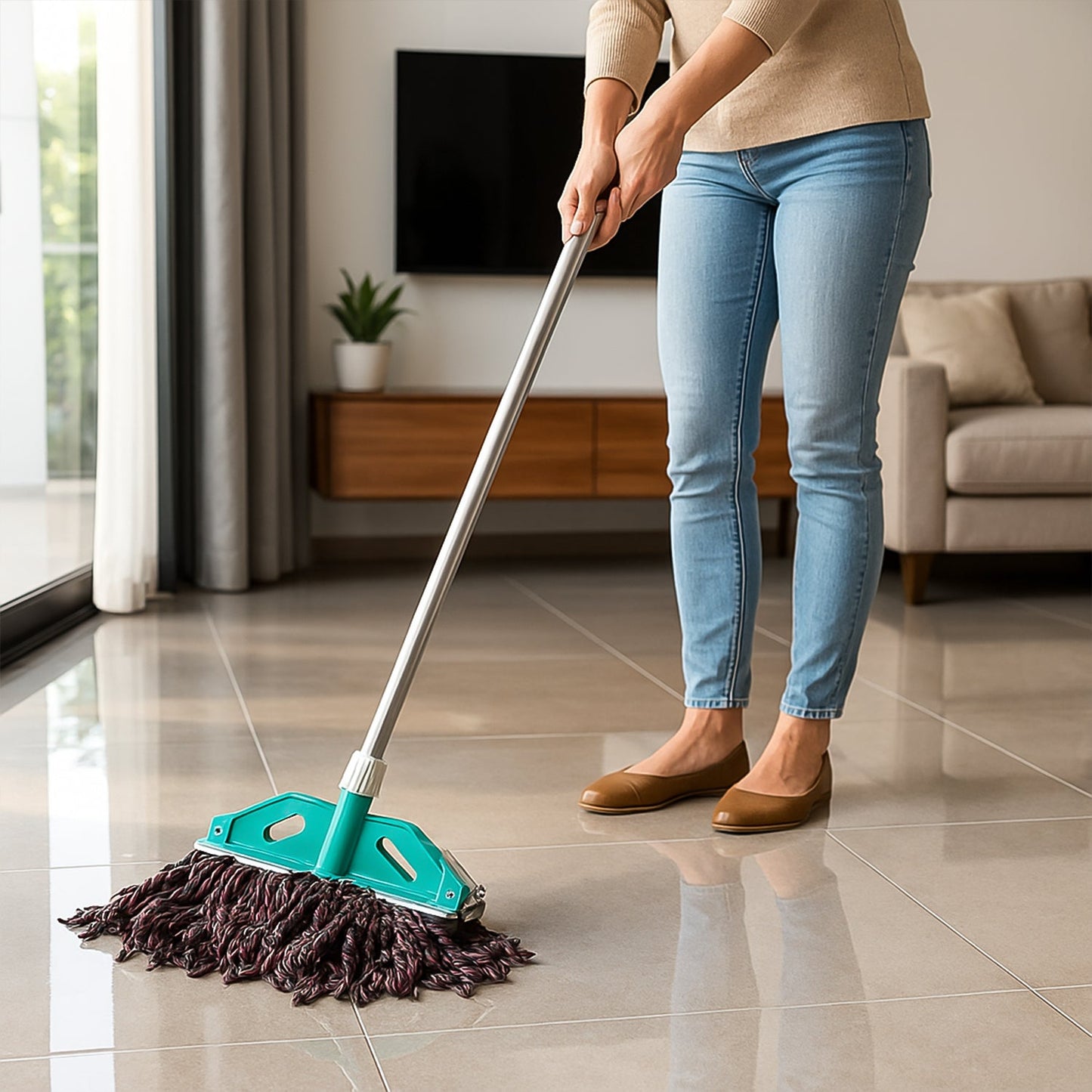 Heavy-duty cotton yarn mop designed for floor cleaning
