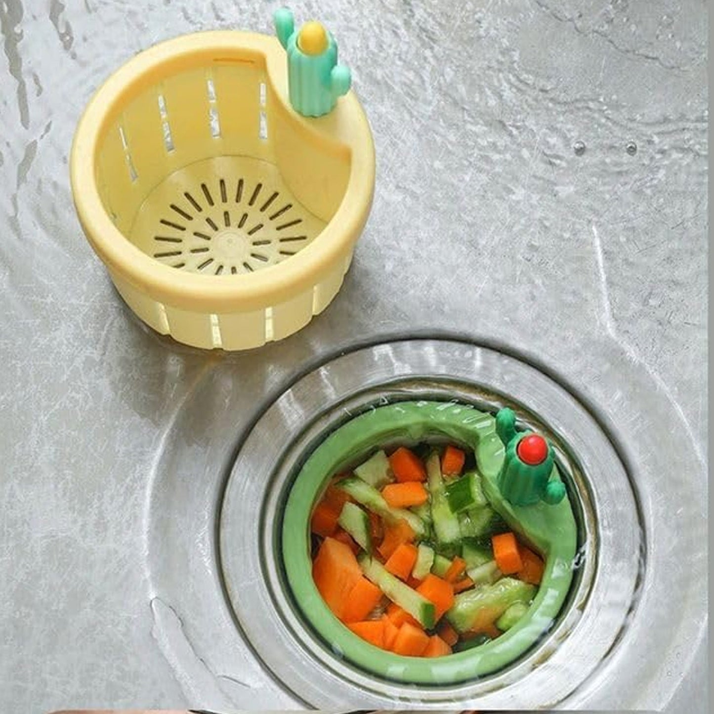 Automatic press dumping basket mechanism of the Kitchen Sink Drain Strainer.