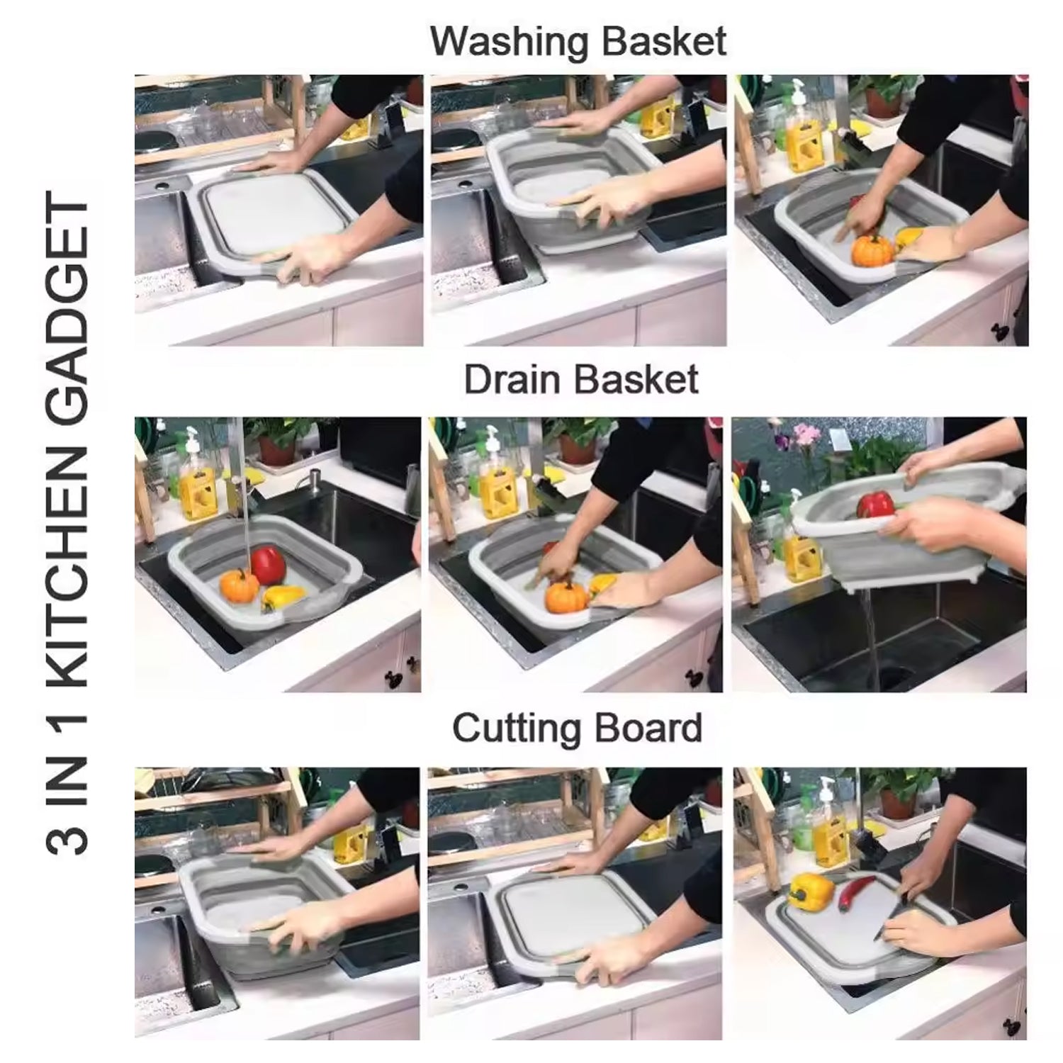 Portable chopping board shown in use for preparing vegetables.