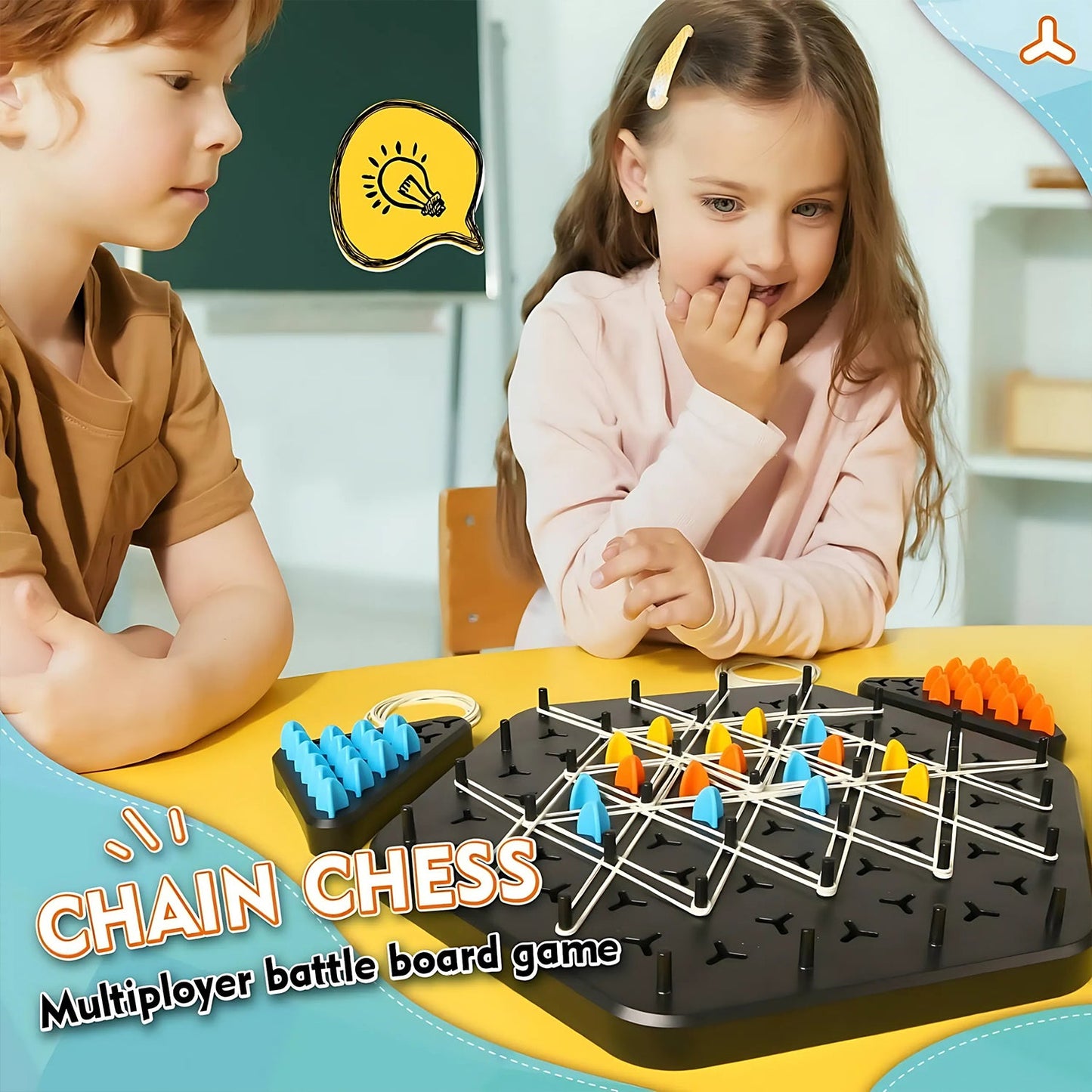 Close-up of STEM Triangle Puzzle Board featuring multicolor peg blocks for logic learning