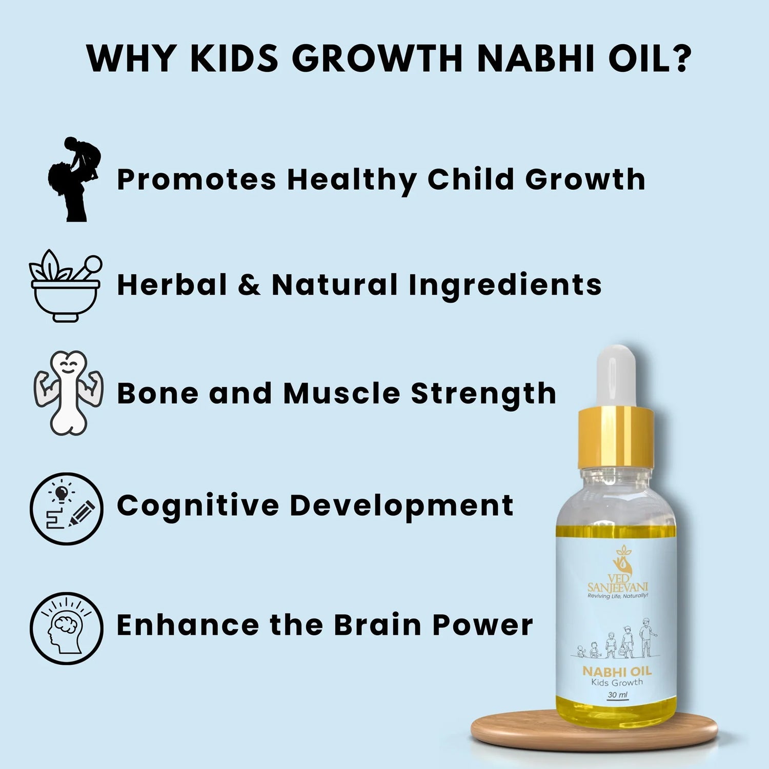 Gentle Nabhi Oil for Kids applied on navel to promote physical growth