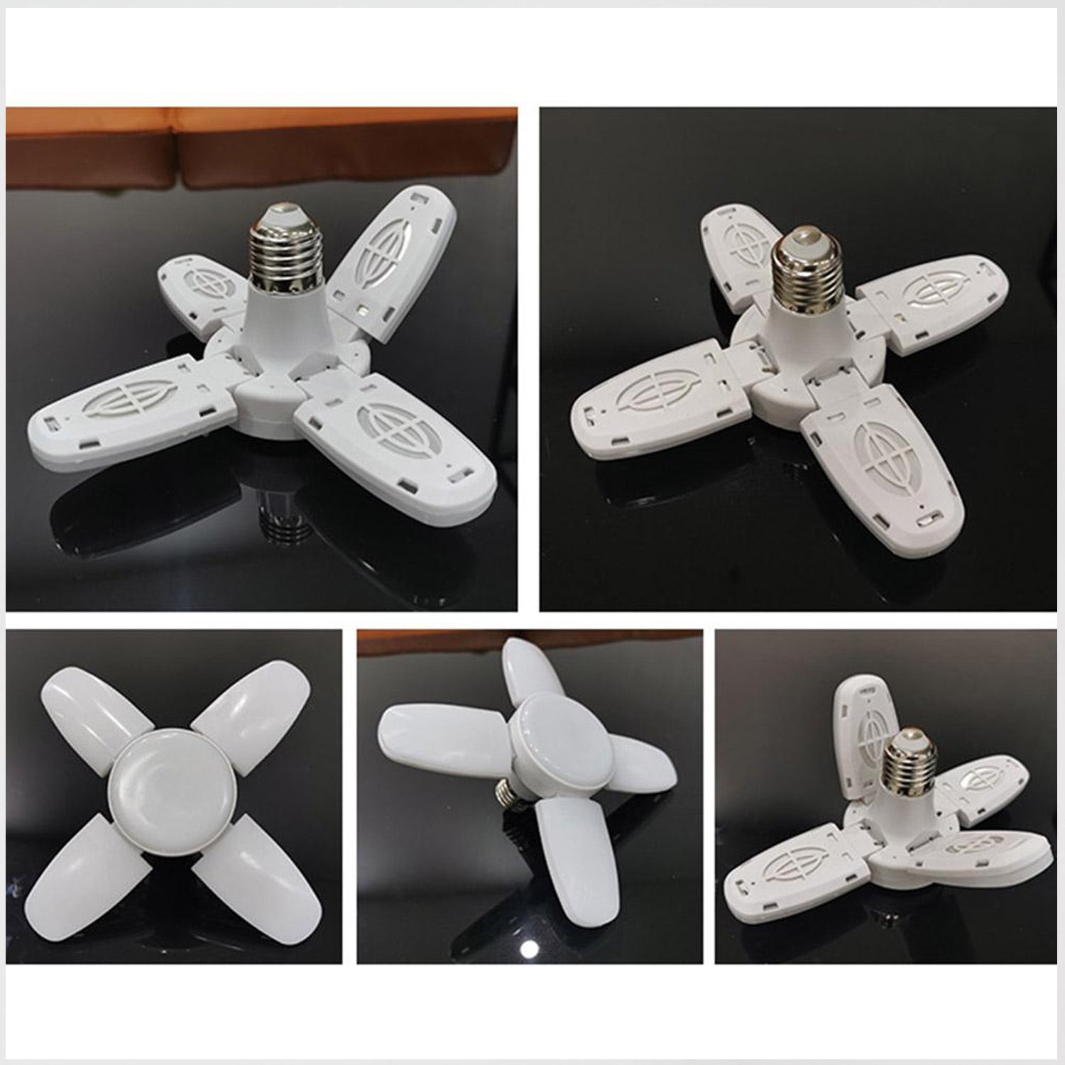 Side view of foldable LED fan blade bulb lighting