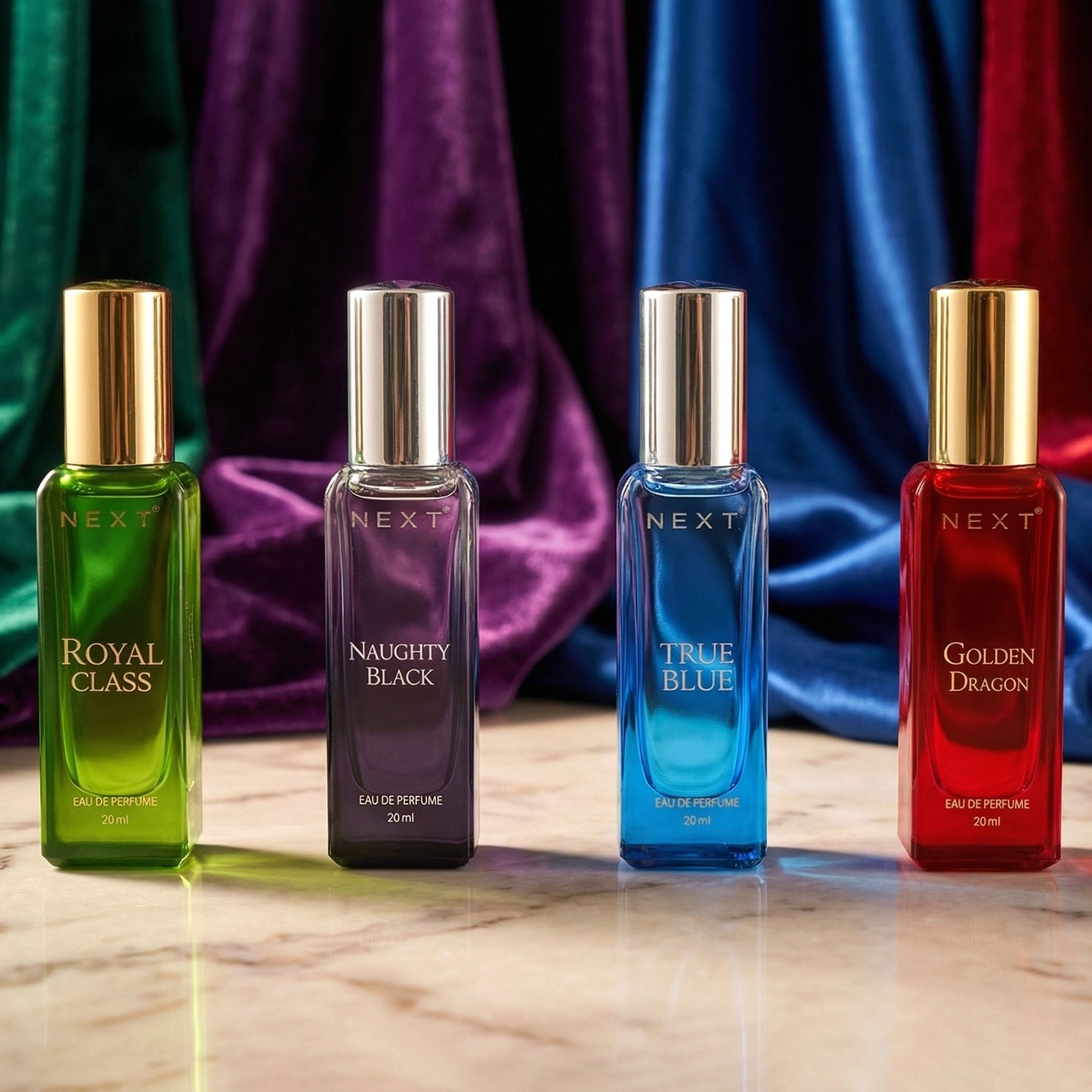 Travel size perfume gift set with four 20ml bottles