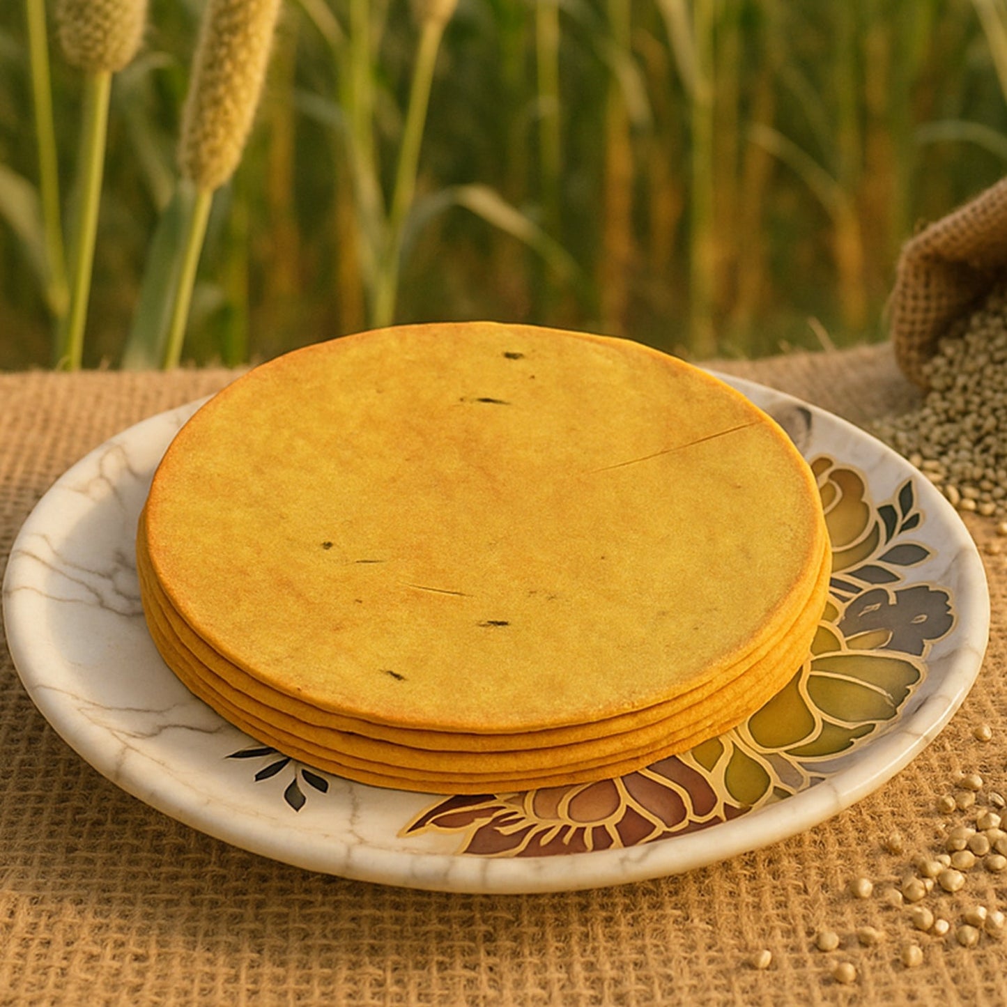 Maniarr's Chatpata Bajri Khakhra, a delicious crunchy pearl millet snack, served on a plate.