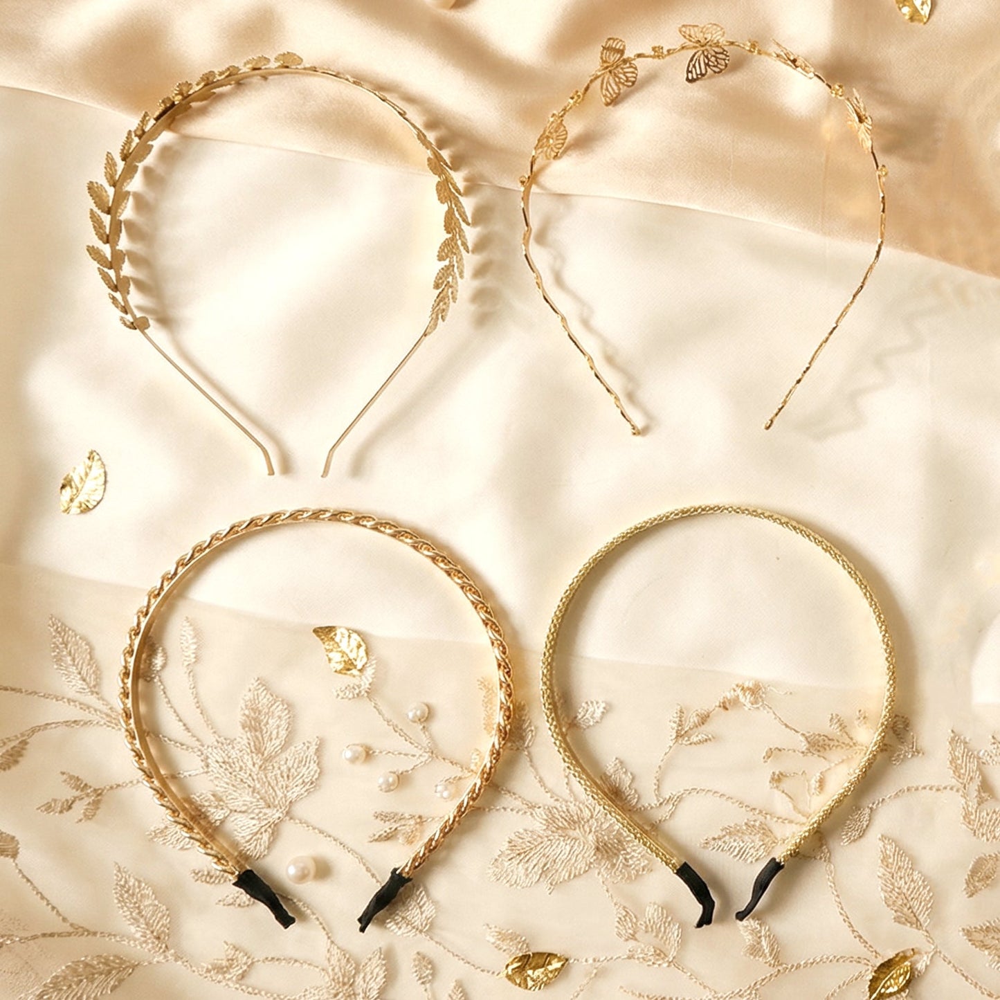 Decorative headband set for girls featuring elegant patterns and textures