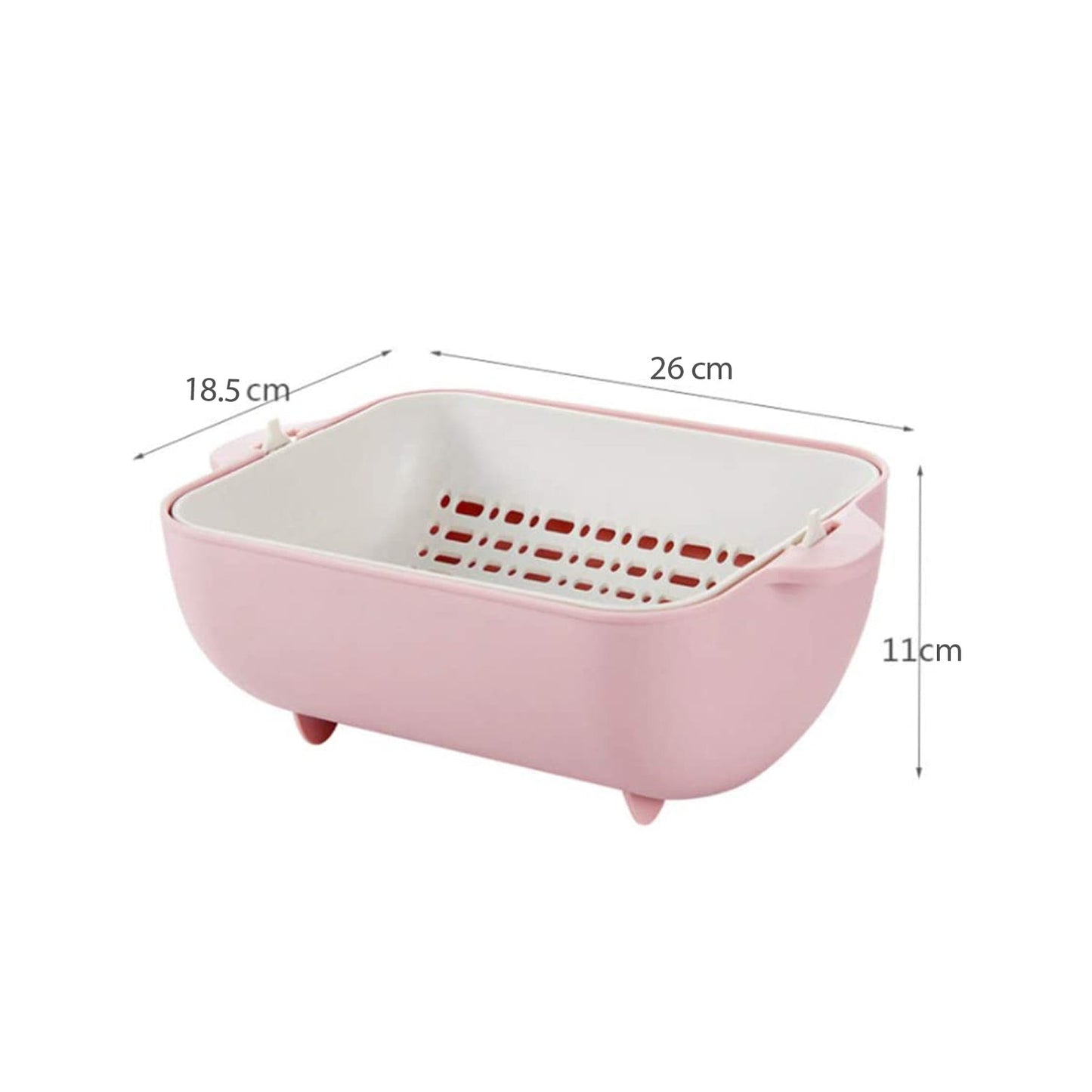 Stackable BPA-free plastic strainer and outer bowl for compact storage.