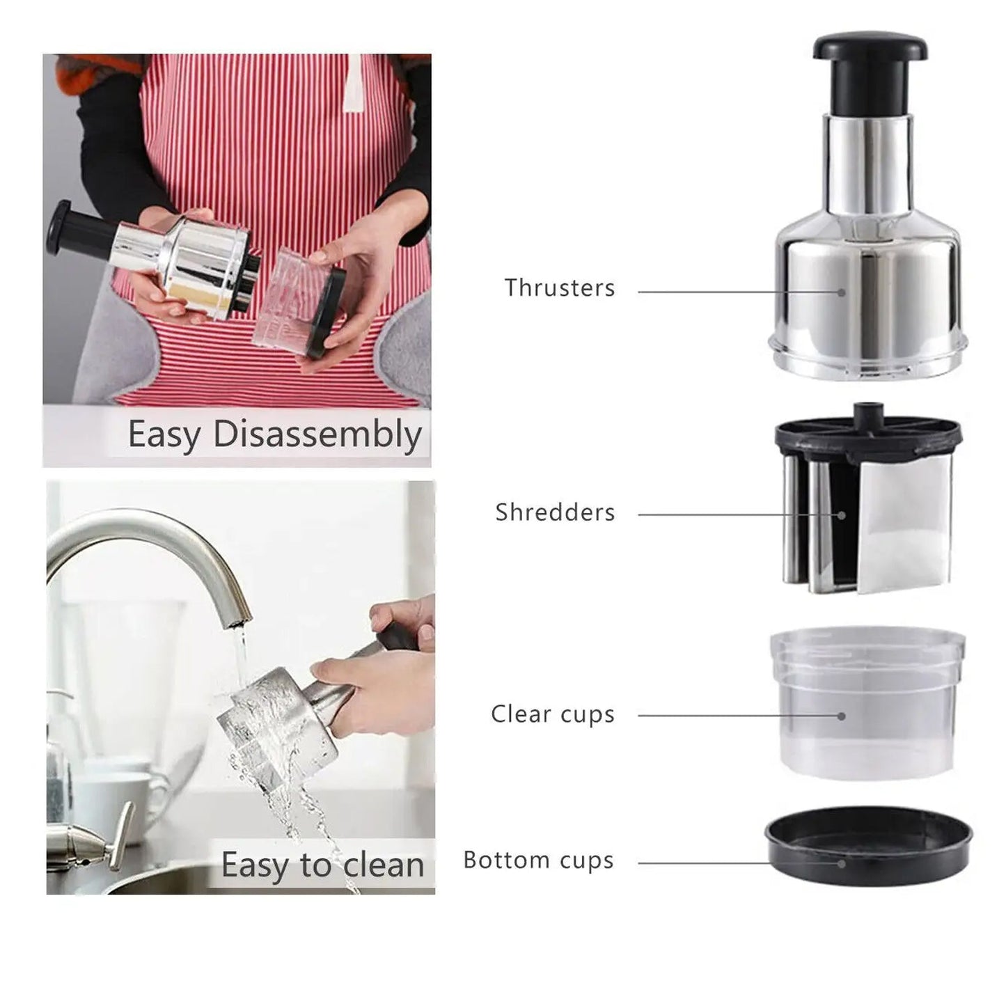 User's hand demonstrating the ergonomic design of the CookAura vegetable cutter.