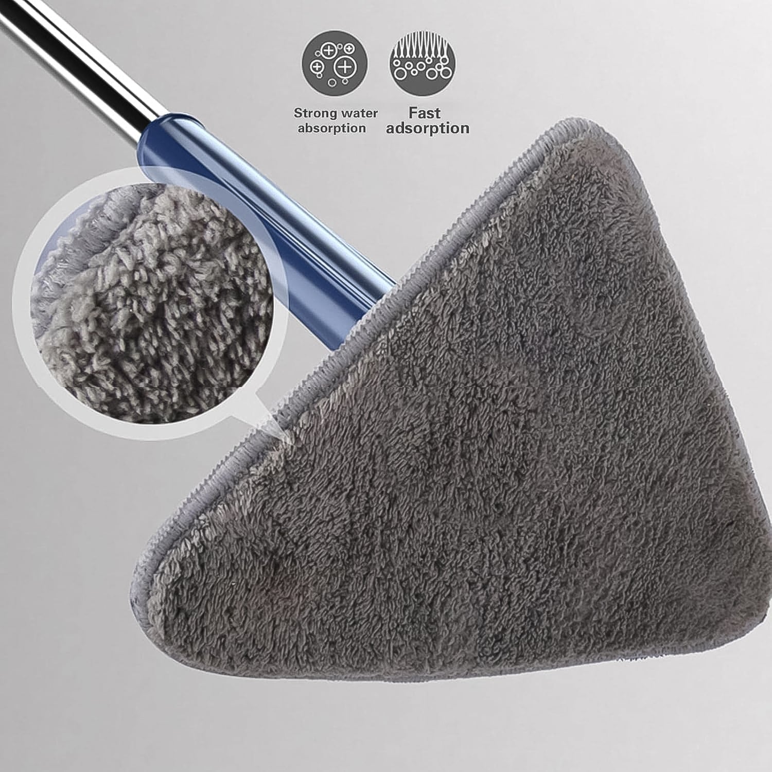 Ergonomic handle of the cleaning mop for comfortable grip during extended use.