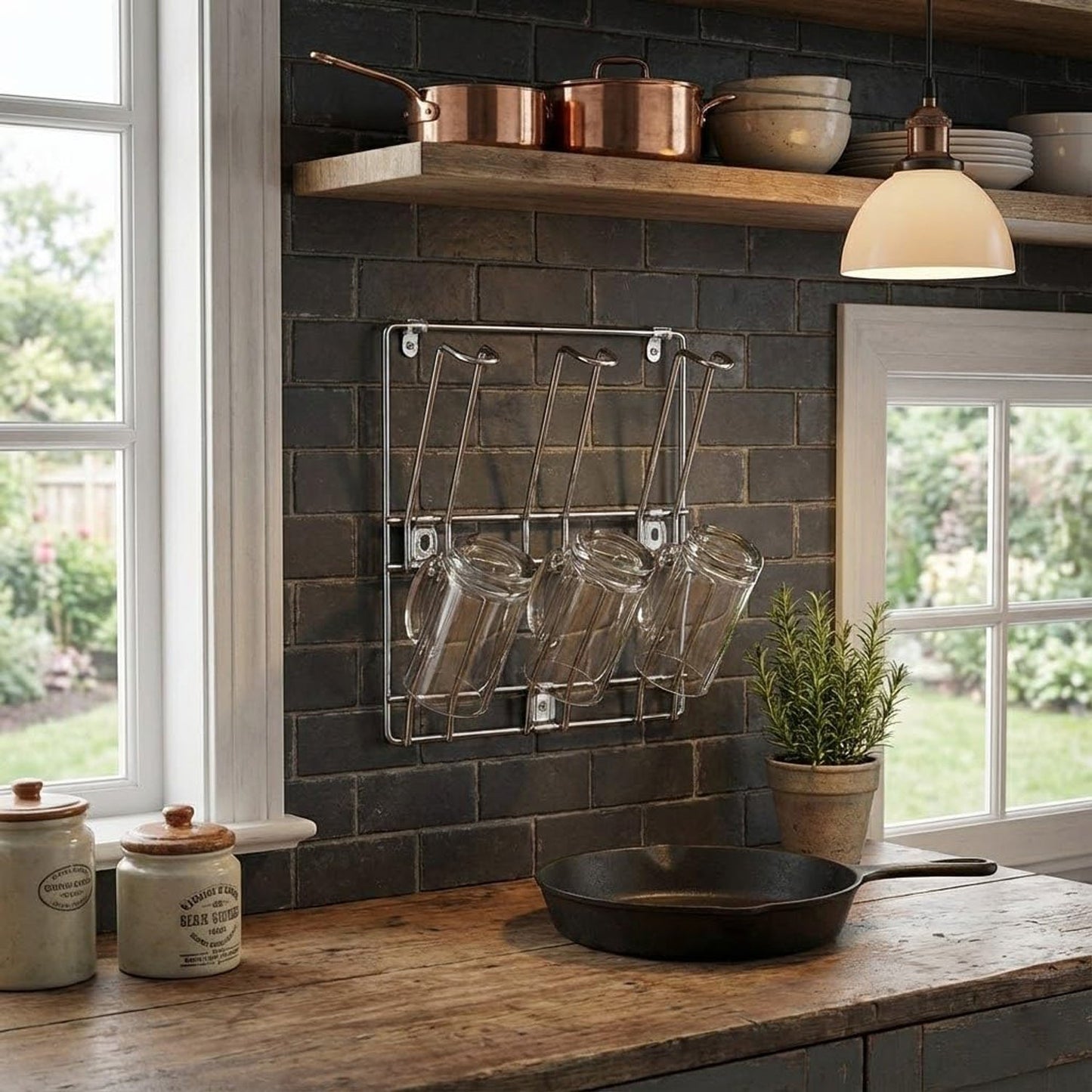 Kitchen wall-mounted hanging glass holder rack made of stainless steel