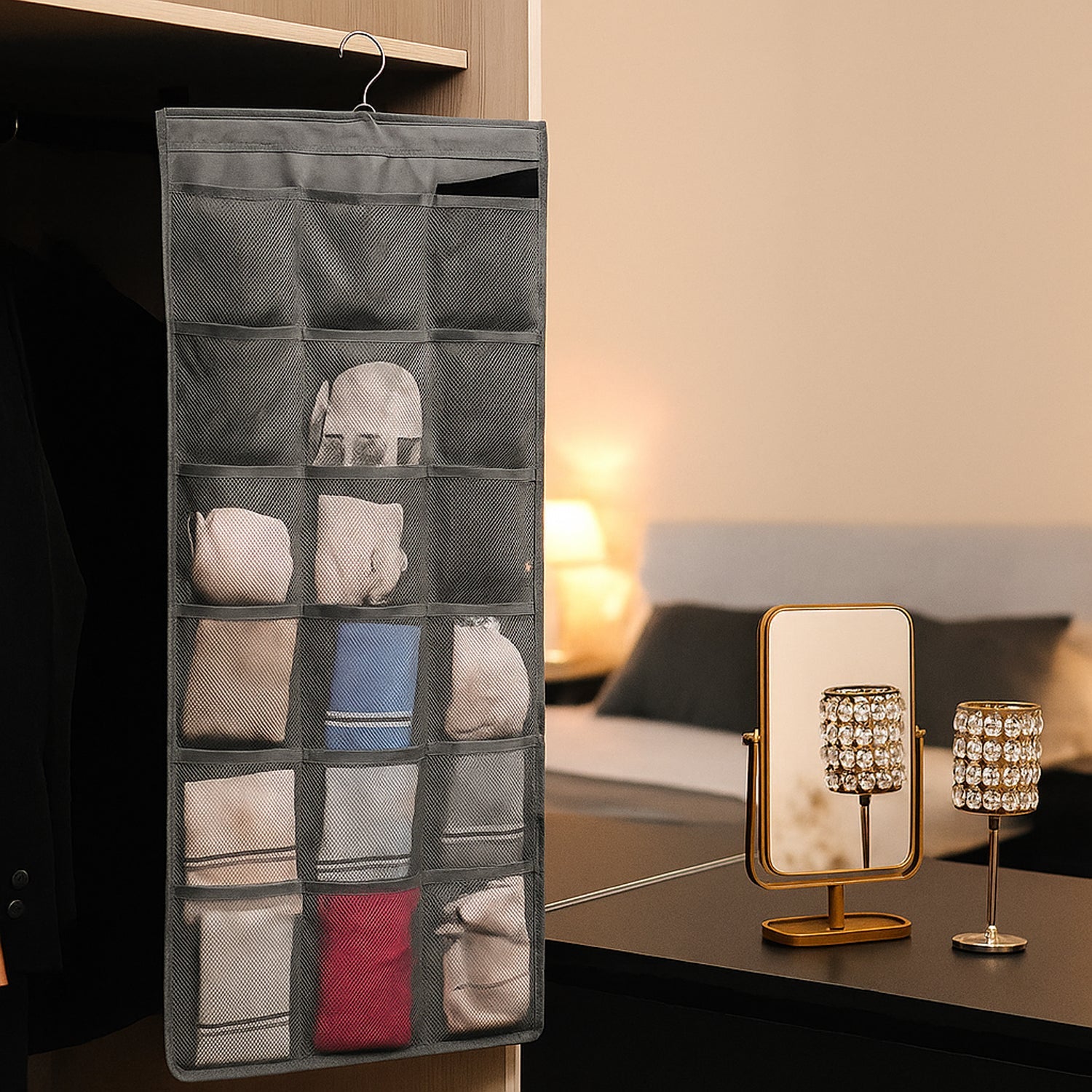 Foldable hanging storage bag for delicate underwear and accessories