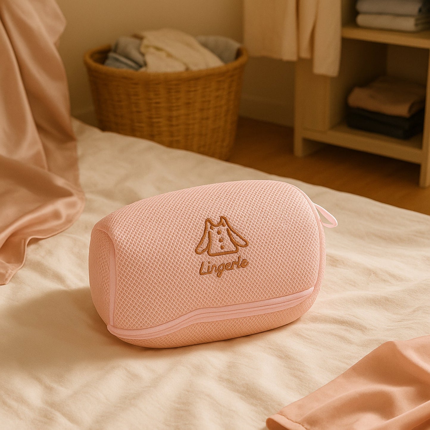 Premium lingerie wash bag with zipper for delicate garments.