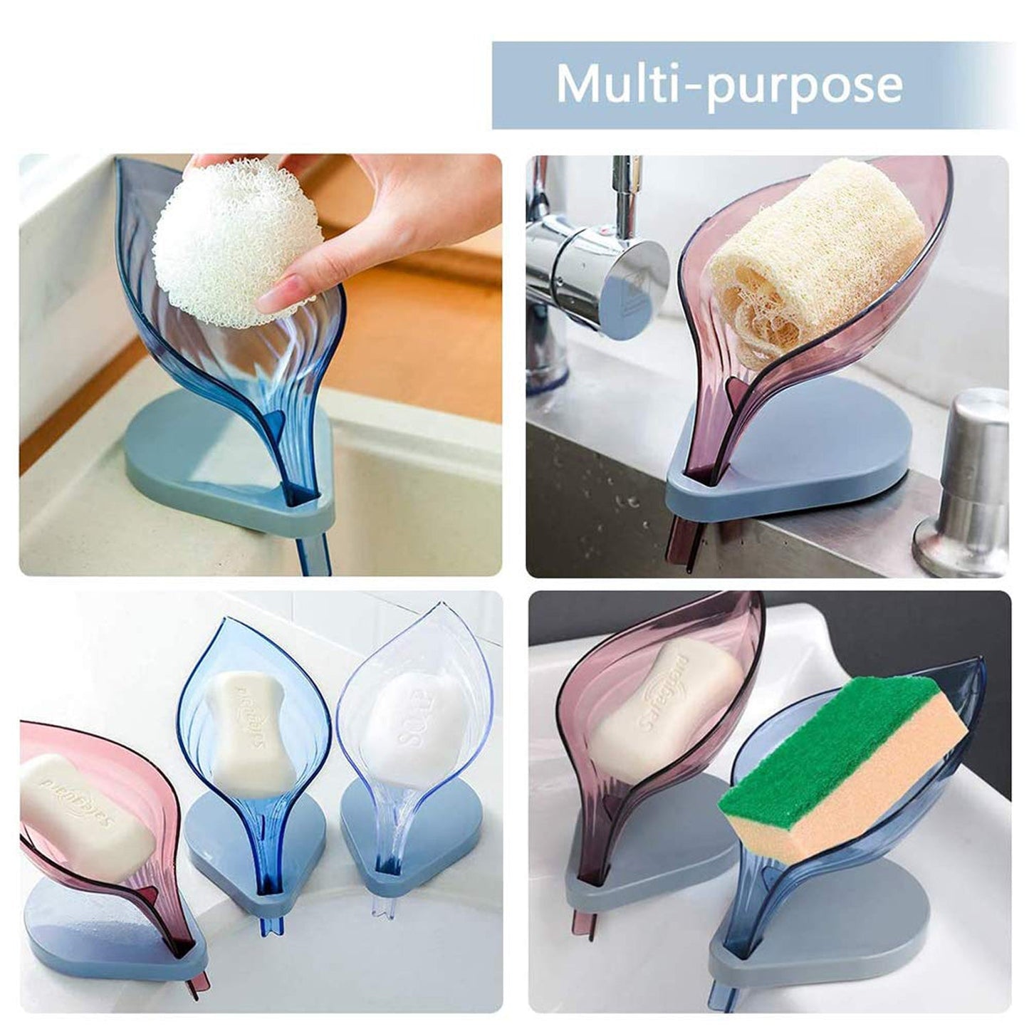 Decorative leaf soap storage tray with draining feature