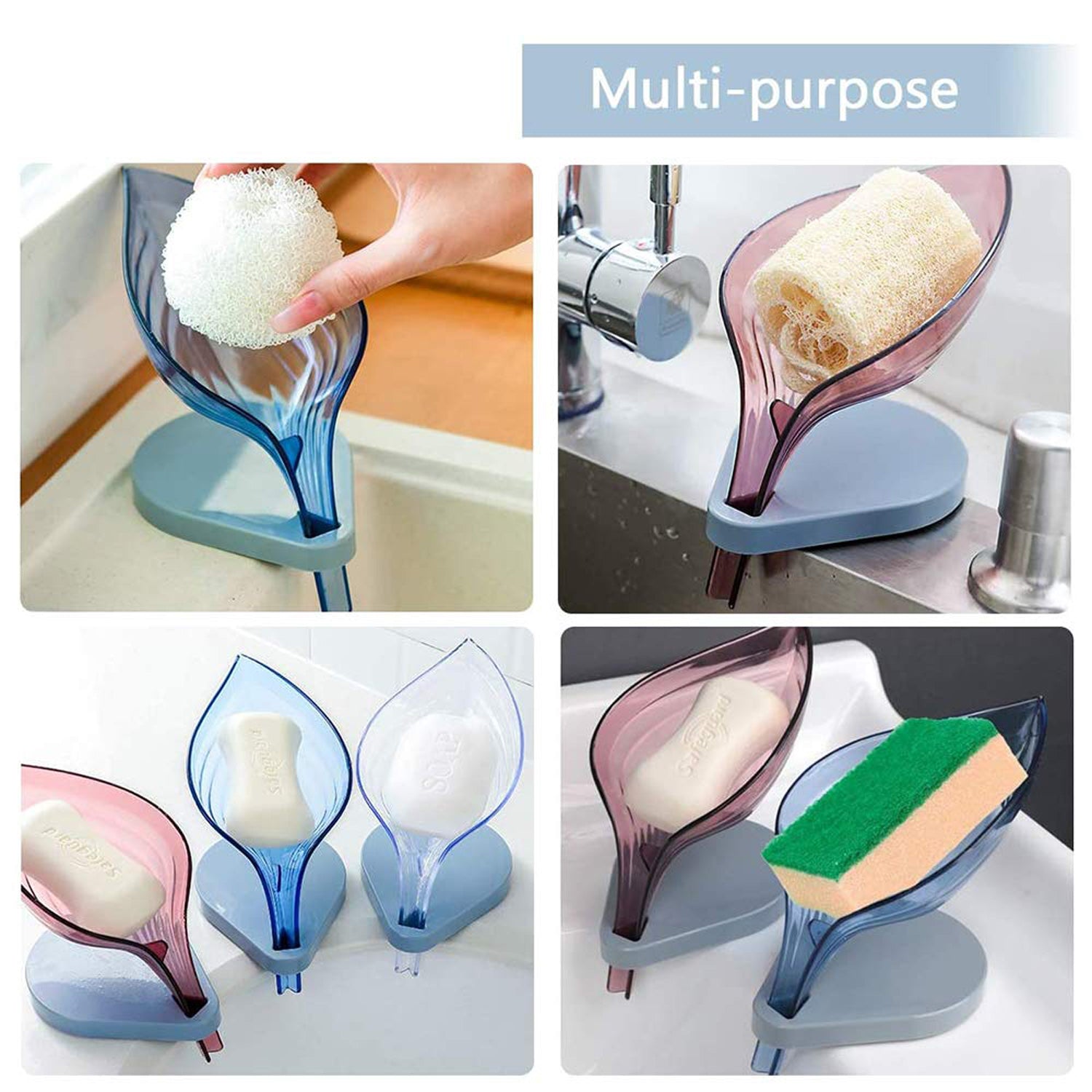 Decorative leaf soap storage tray with draining feature