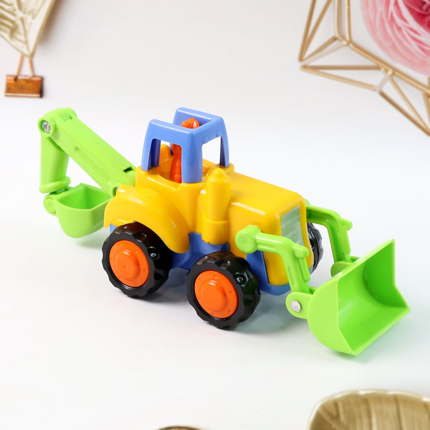 Bright construction vehicle toy set with dumper, cement mixer, tractor, loader for kids