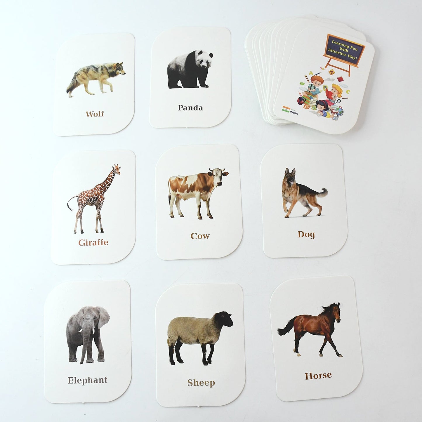 Example of giraffe animal flash card with bright colorful illustration