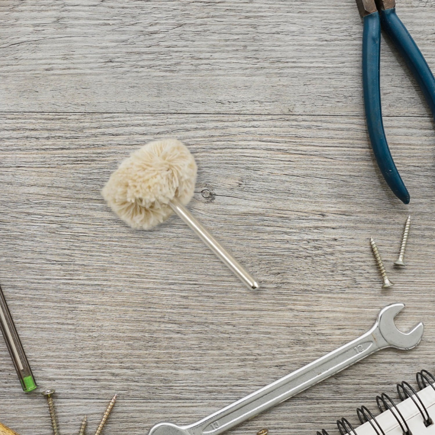 Detailed view of the soft yet effective cotton polishing wheel material.