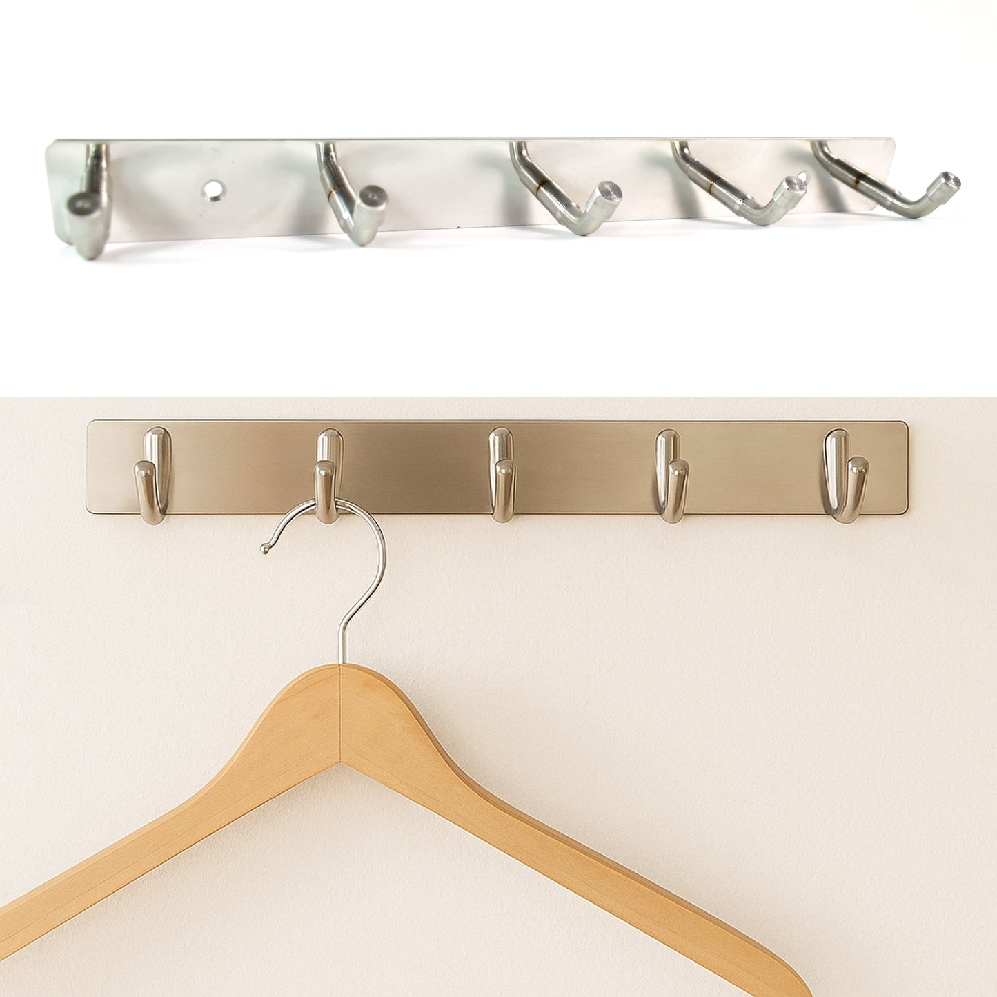 Stainless steel wall mounted coat hook rack with 5 hooks for clothes and bags