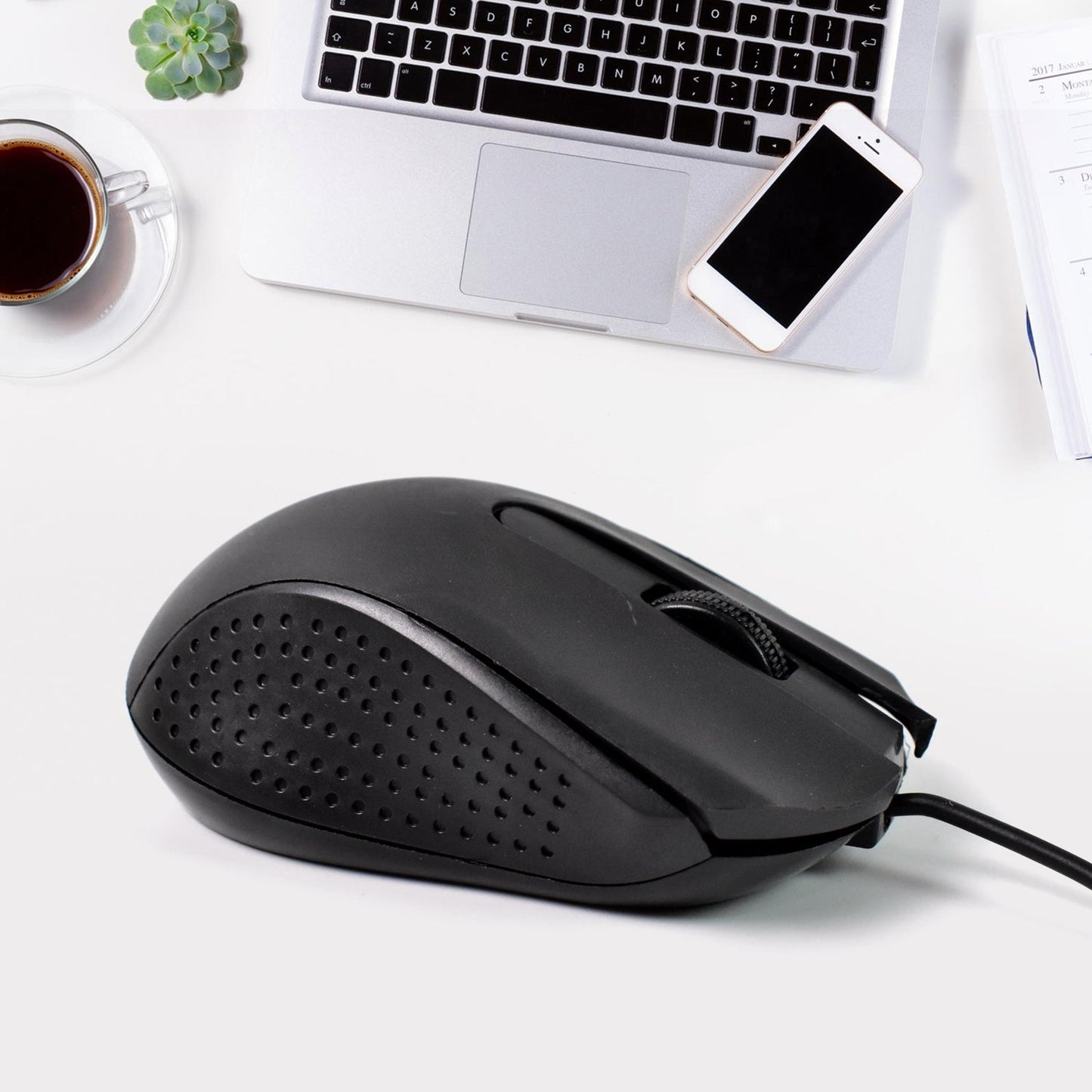 Compshop M-022 Wired Optical Mouse from a top angle, showing button layout.