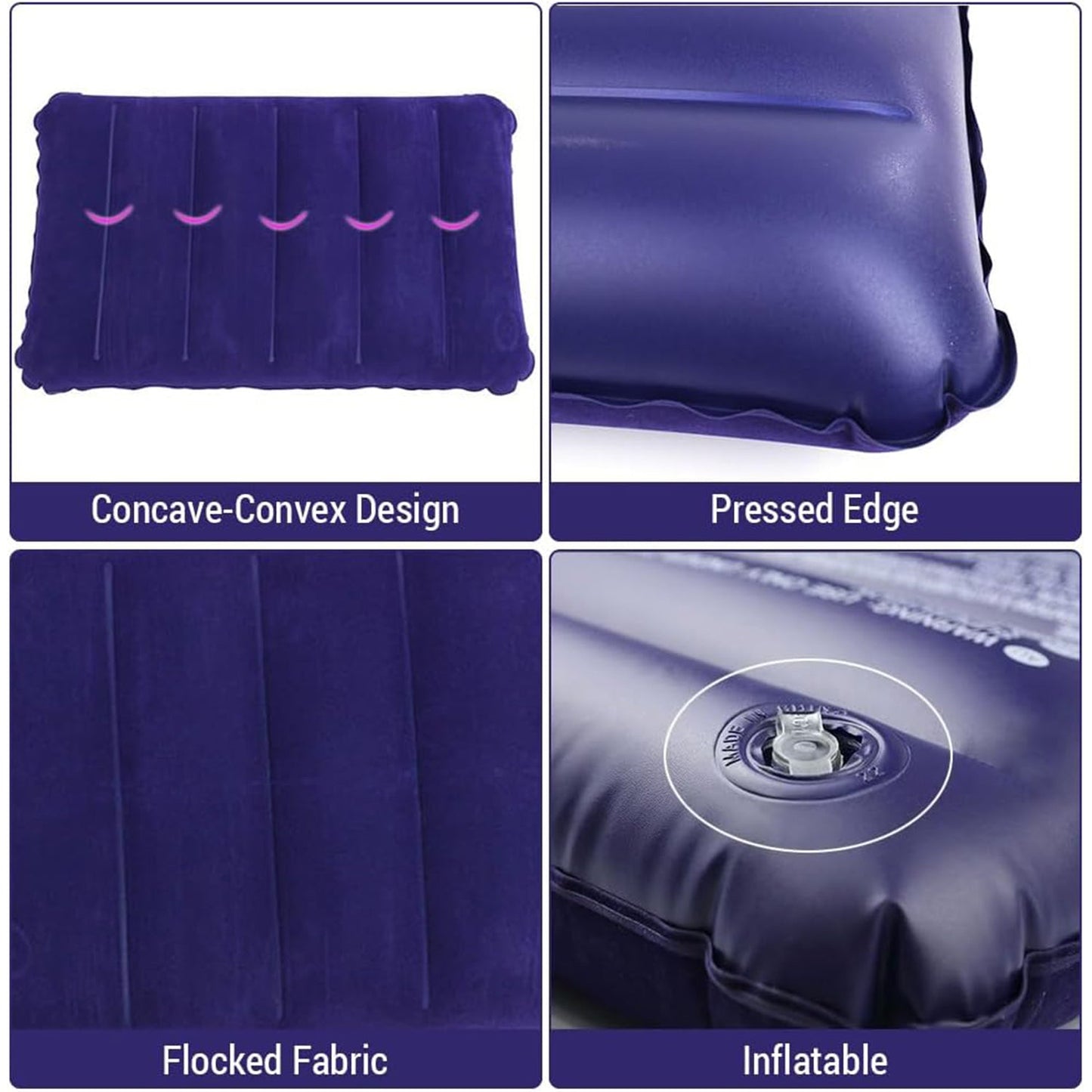 Alternative angle of the blue inflatable travel pillow, highlighting its compact shape.