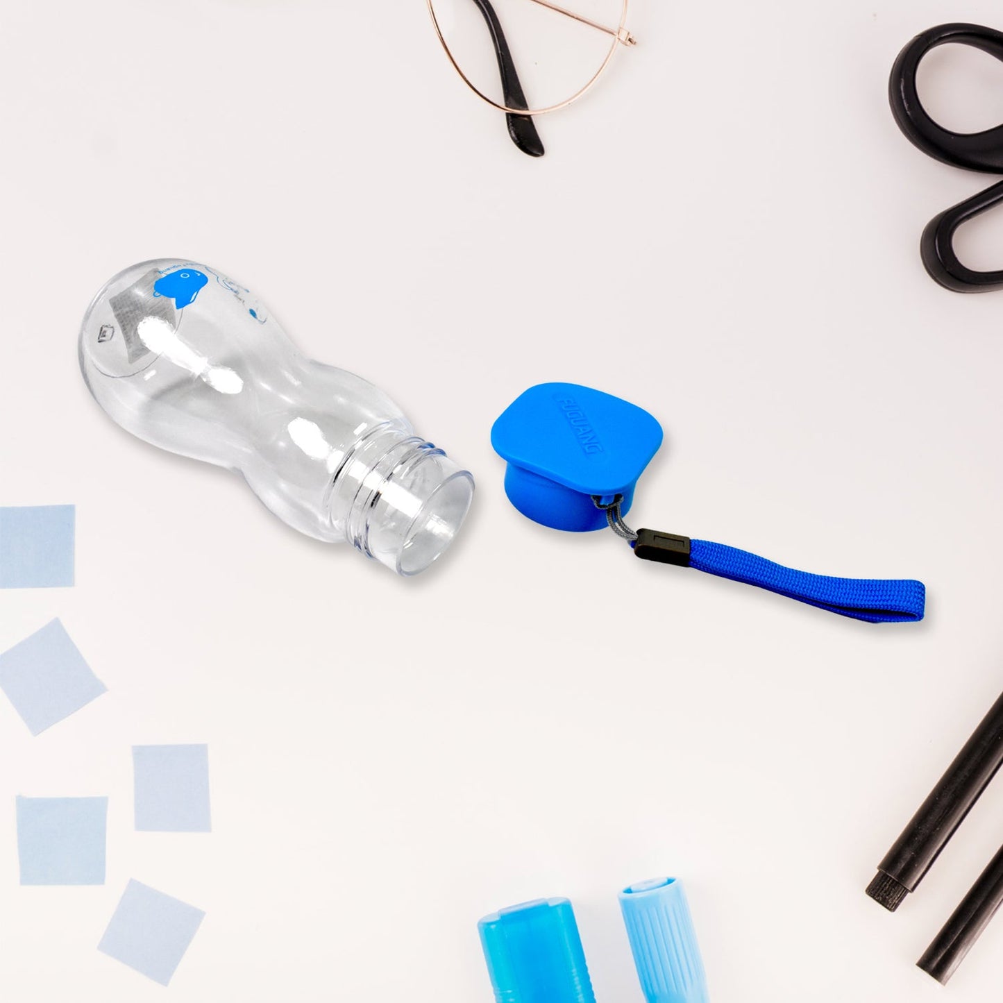 Empty transparent water bottle, showcasing its clean and simple aesthetic.