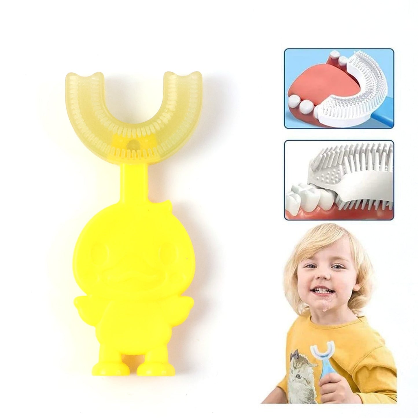 Kids toothbrush with adorable duck design and soft silicone bristles