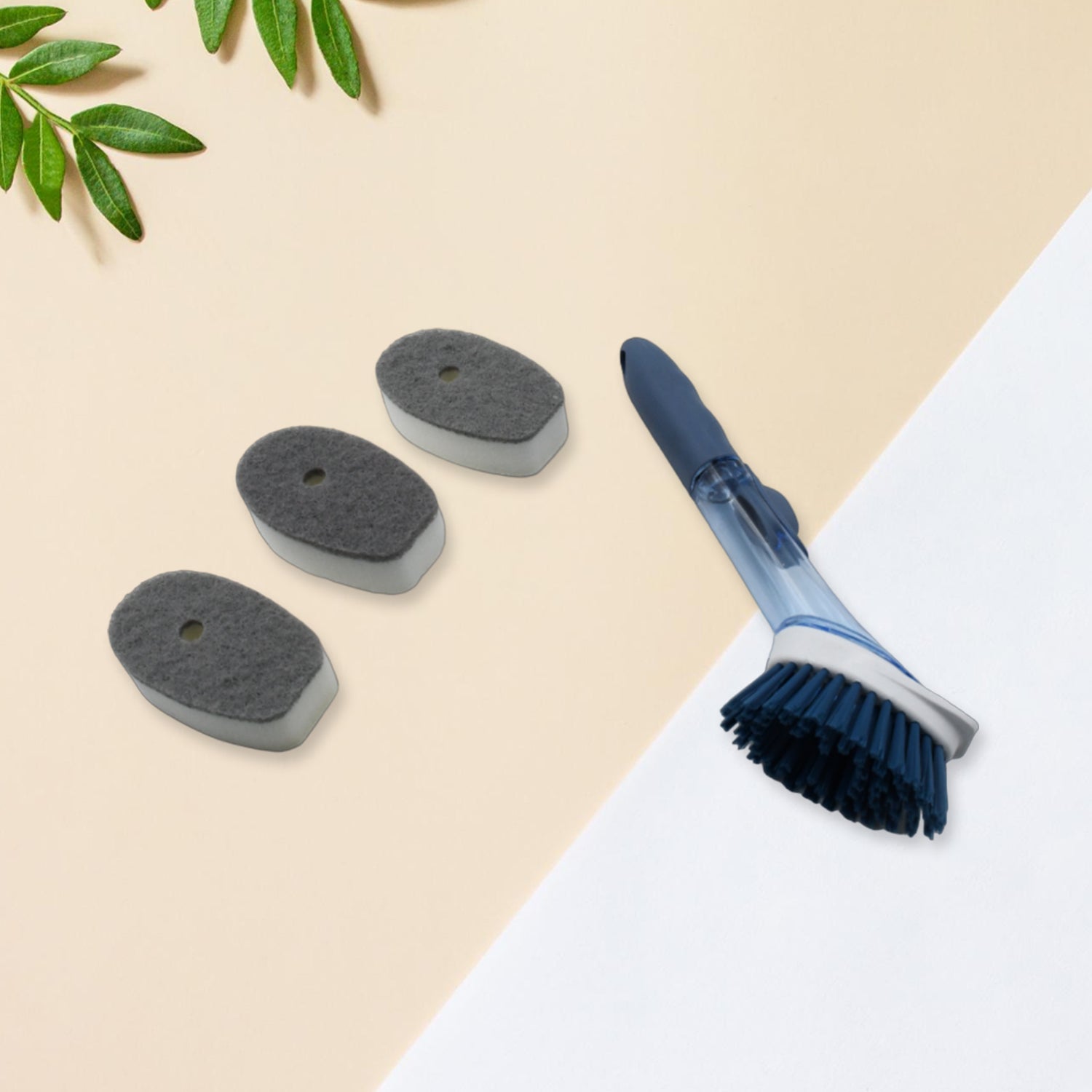 Front view of the Soap Dispensing Dish Brush with a blue handle and brush head.