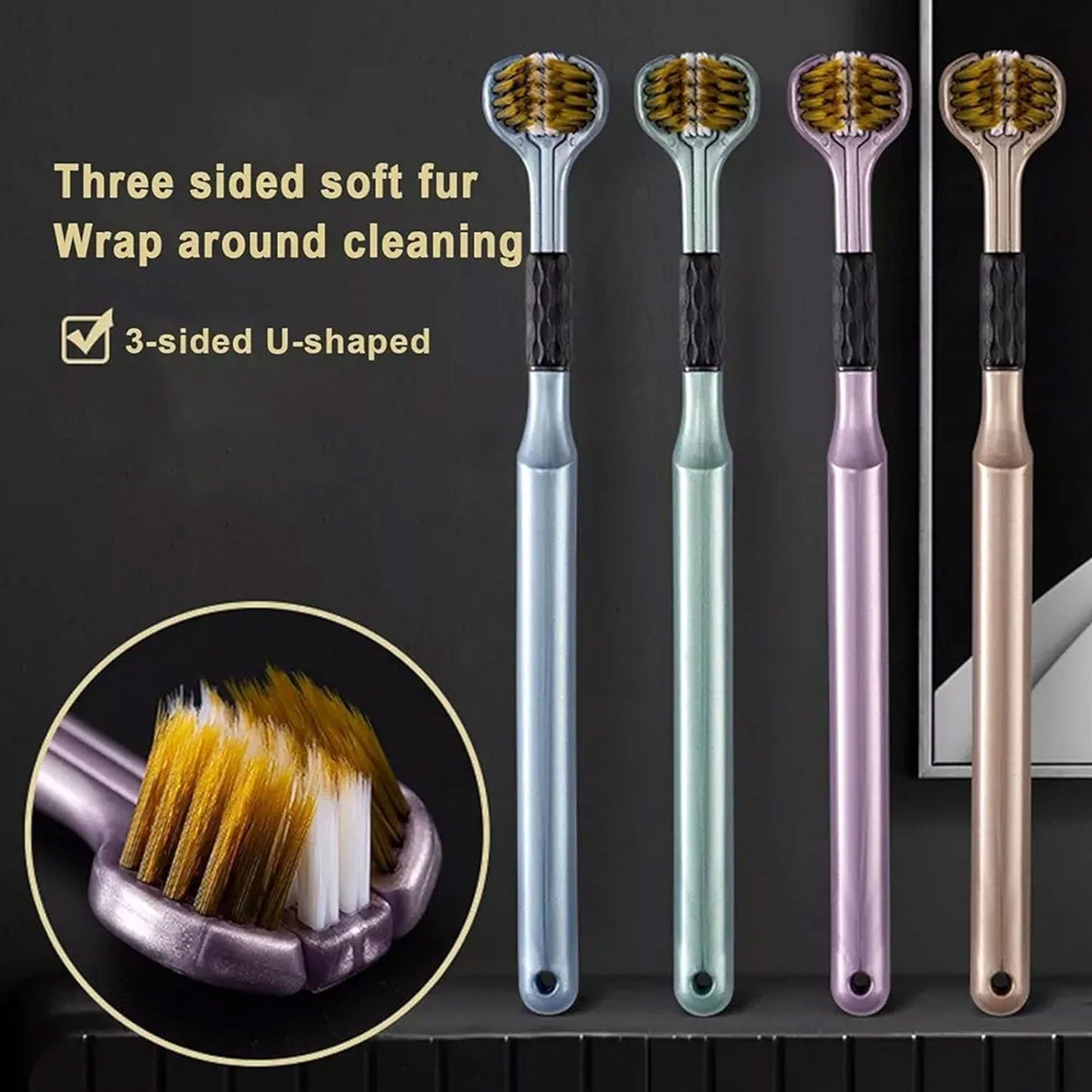 Another perspective of the 3-Sided Toothbrush, demonstrating its full coverage.