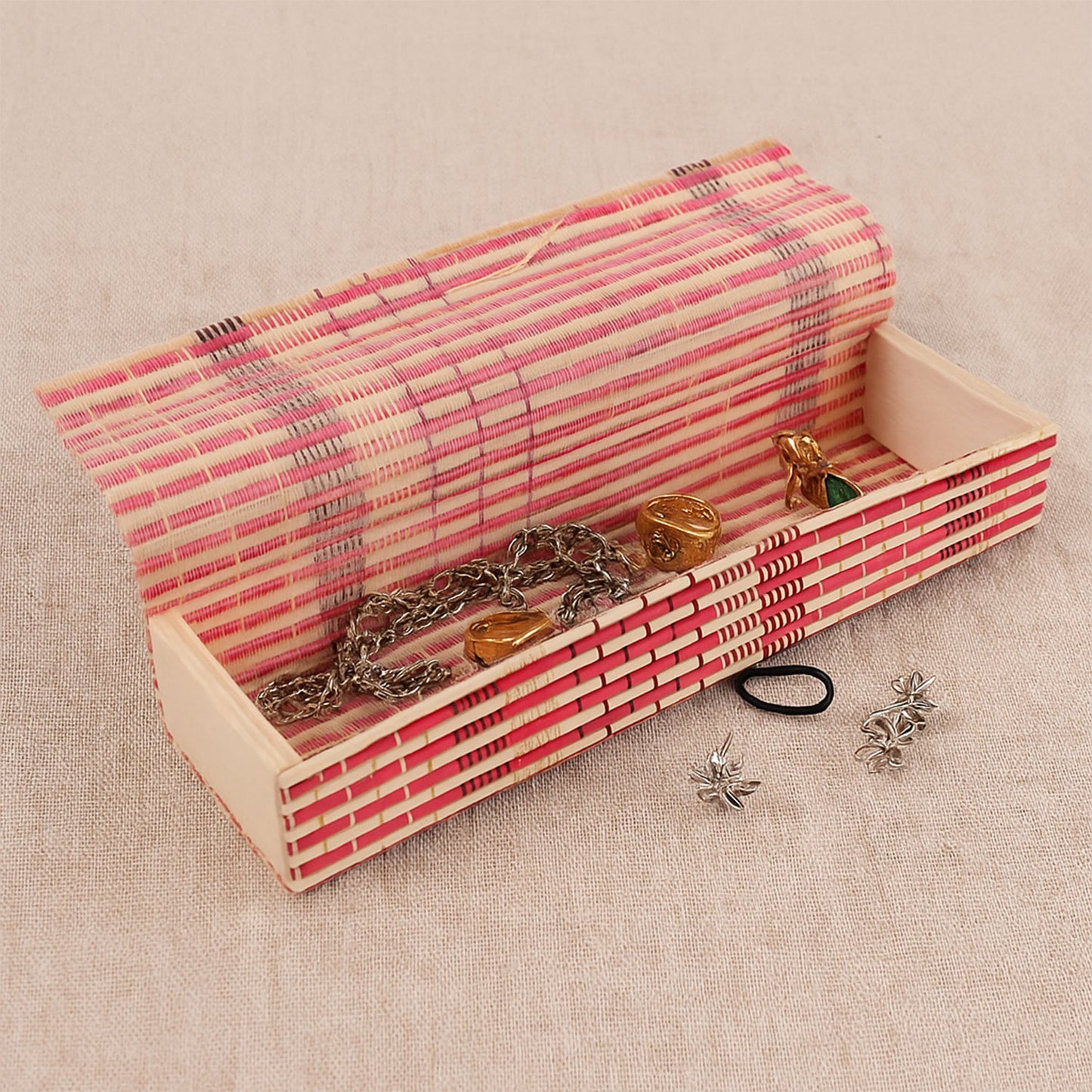 Compact bamboo mat desktop organizer for stationery and makeup