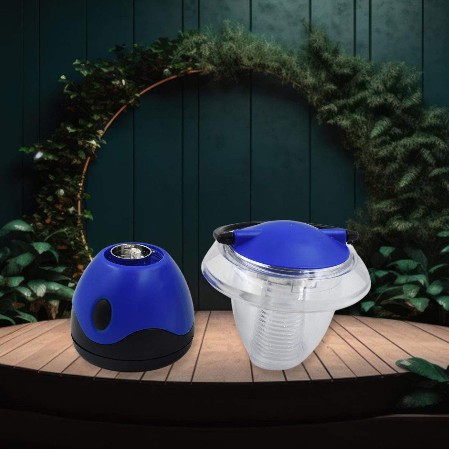 Bright white light from the Mini Camping Lantern illuminating an outdoor picnic area at night.