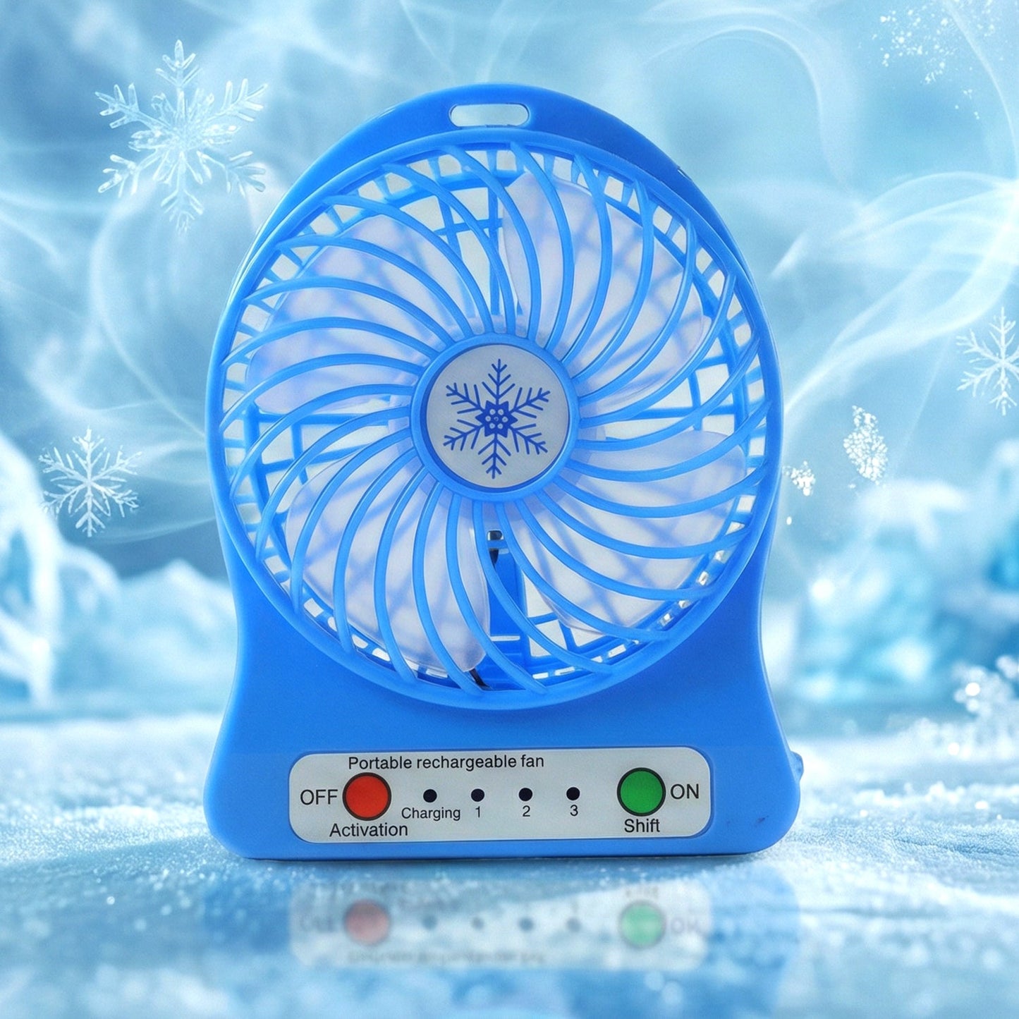 Detachable battery for portable mini table fan showing easy removal