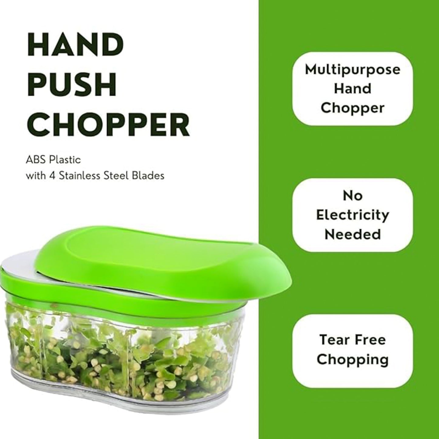 Compact manual hand push garlic and vegetable chopper fit for small kitchens