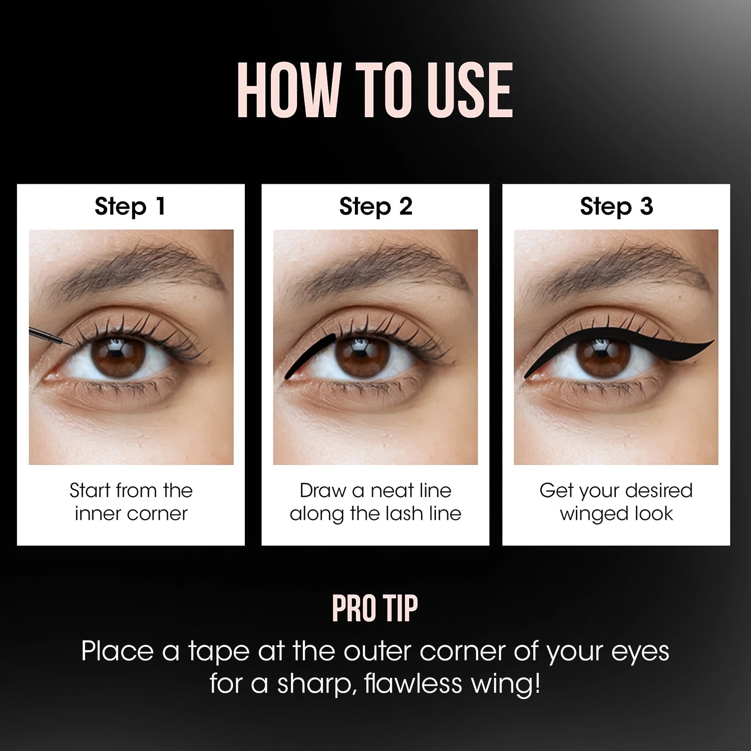 Intense black matte liquid eyeliner stroke made with precision brush