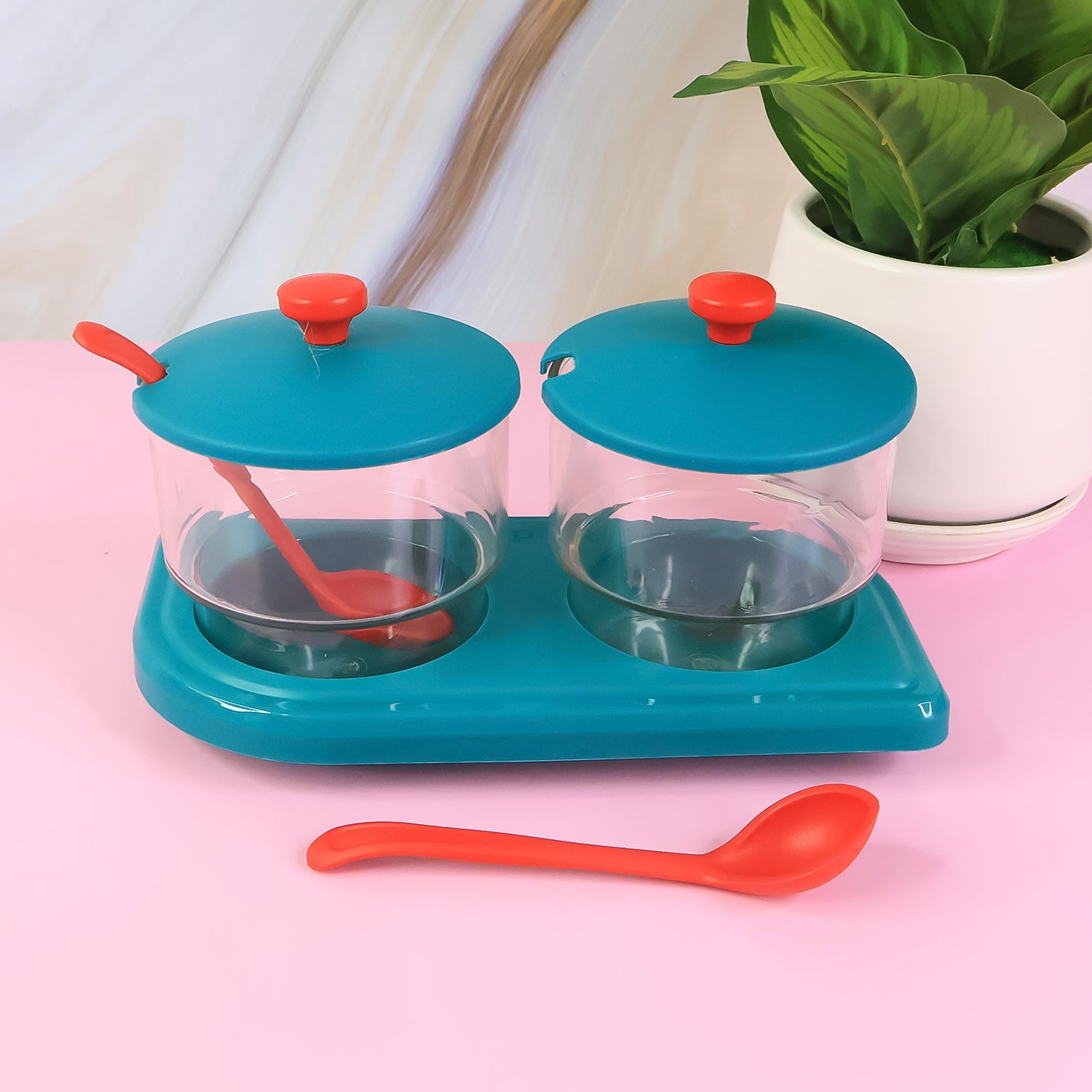 Spice and condiment organizer set placed on a kitchen counter
