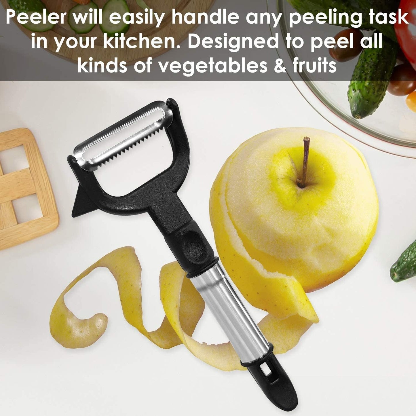 Side profile of the Quickslice 2-in-1 vegetable and julienne peeler.