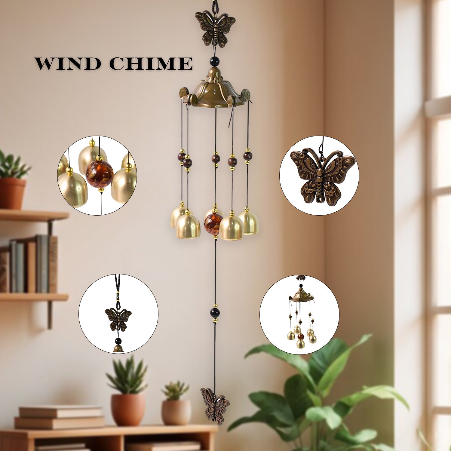 Handcrafted dragonfly wind chimes producing calming garden sounds