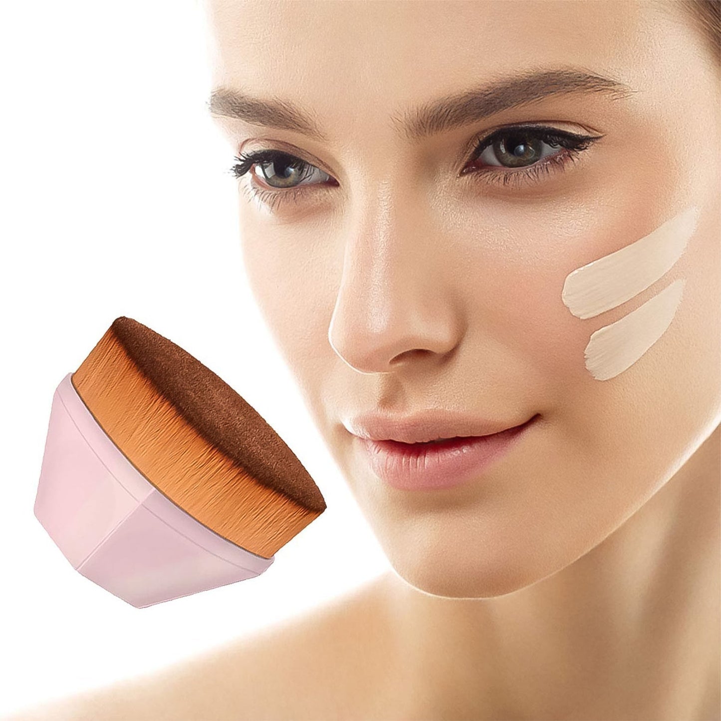 Ergonomic petal-shaped handle of the BeautyBare foundation brush for comfortable grip.