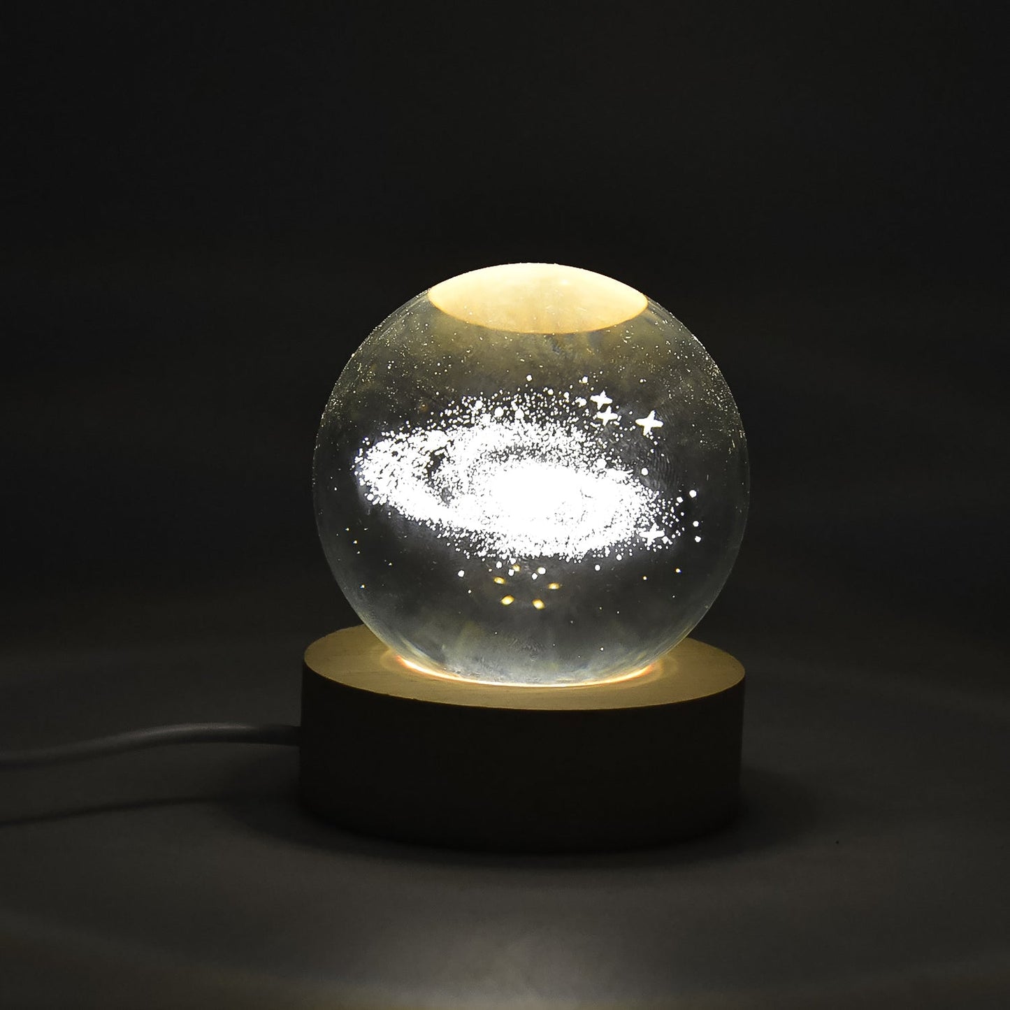 Decorative 3D Crystal Ball Lamp enhancing aesthetic appeal on living room table.