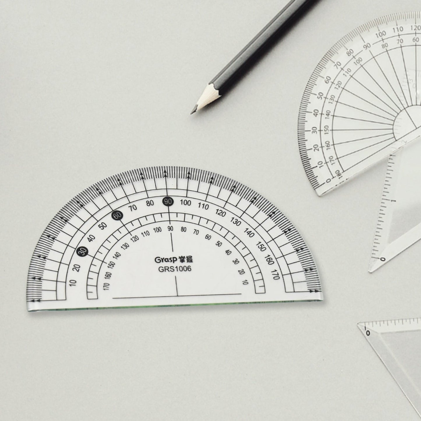 Geometry tools set with transparent rulers for math and drafting tasks